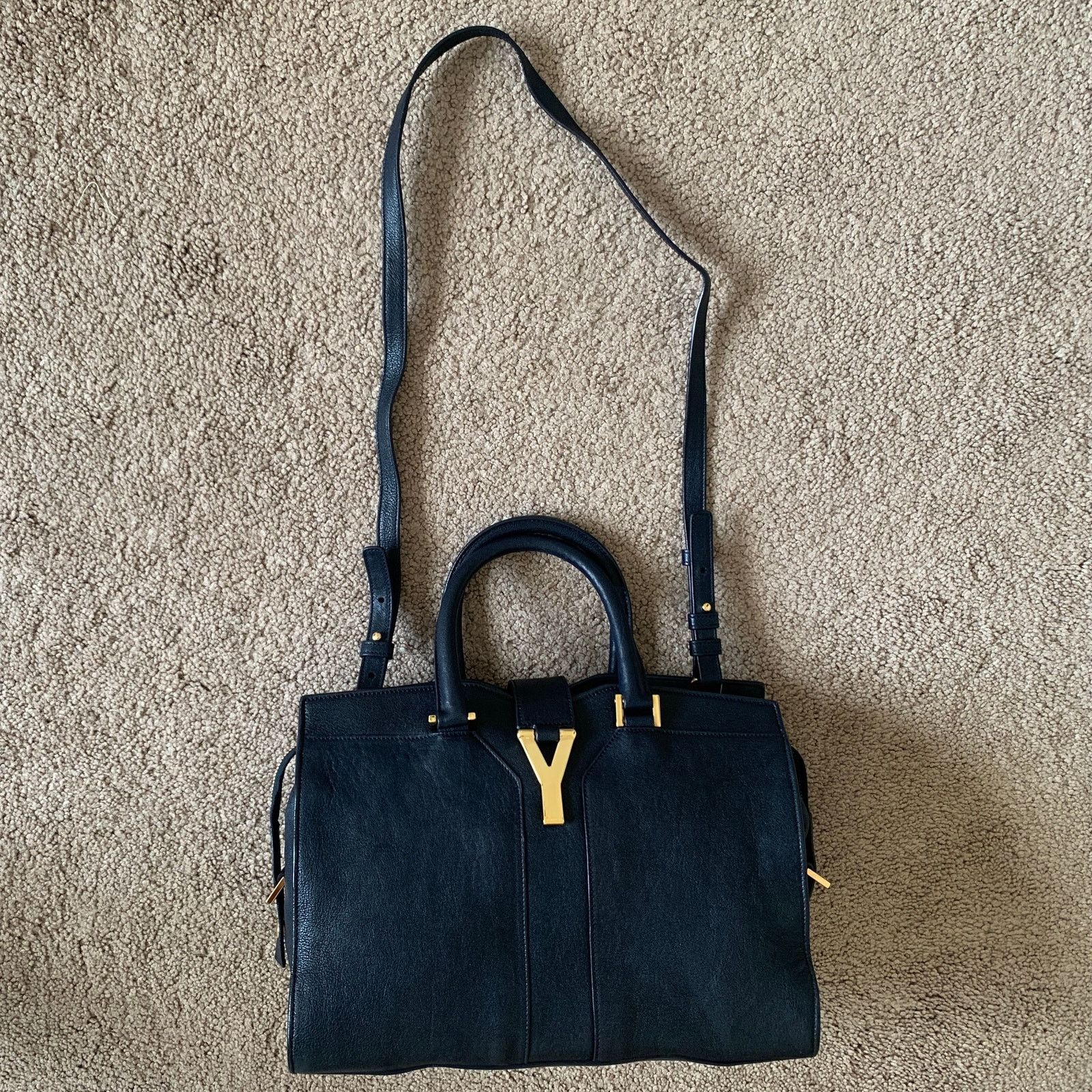 Yves Saint Laurent Y1009 YSL dark blue cabas leather bag with strap removable Size ONE SIZE - 2 Thumbnail