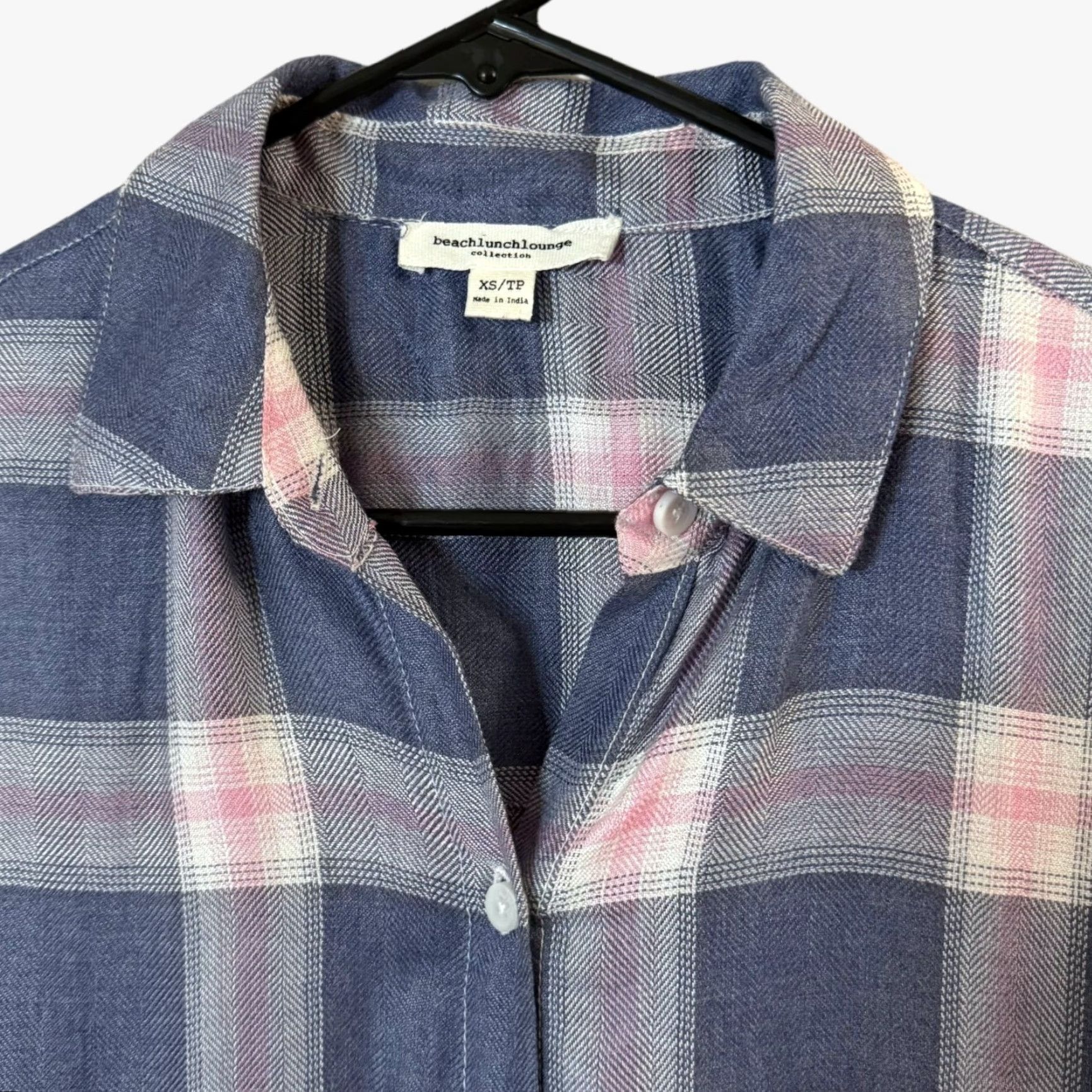 Vintage Beach Lunch Lounge Shirt Women's XS Blue Travel Coastal Vacation Button-Up Plaid Size XS / US 0-2 / IT 36-38 - 5 Thumbnail