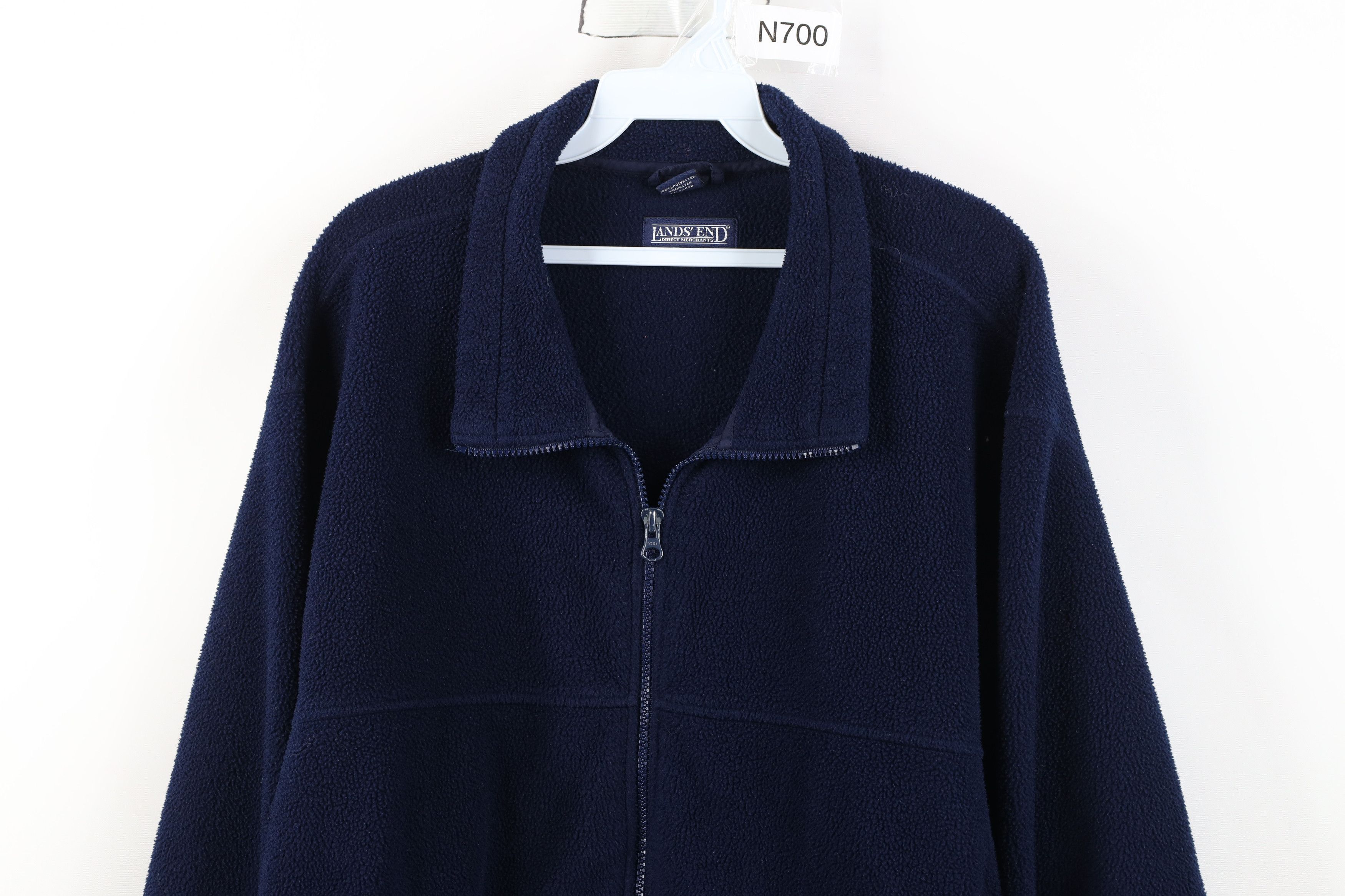 Lands' End Vintage 90s Lands End Blank Full Zip Fleece Jacket Navy Blue Size US XXL / EU 58 / 5 - 2 Thumbnail