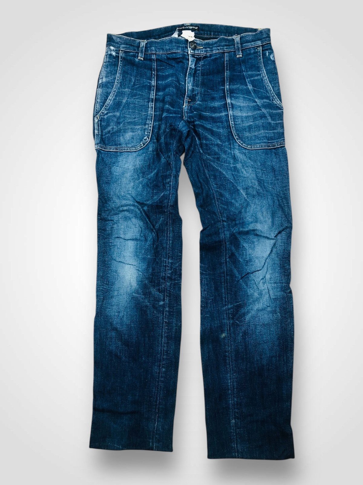 Dolce & Gabbana D&G Men's Carpenter Distressed Wash Blue Jeans (38) Size US 30 / EU 46 - 1 Thumbnail