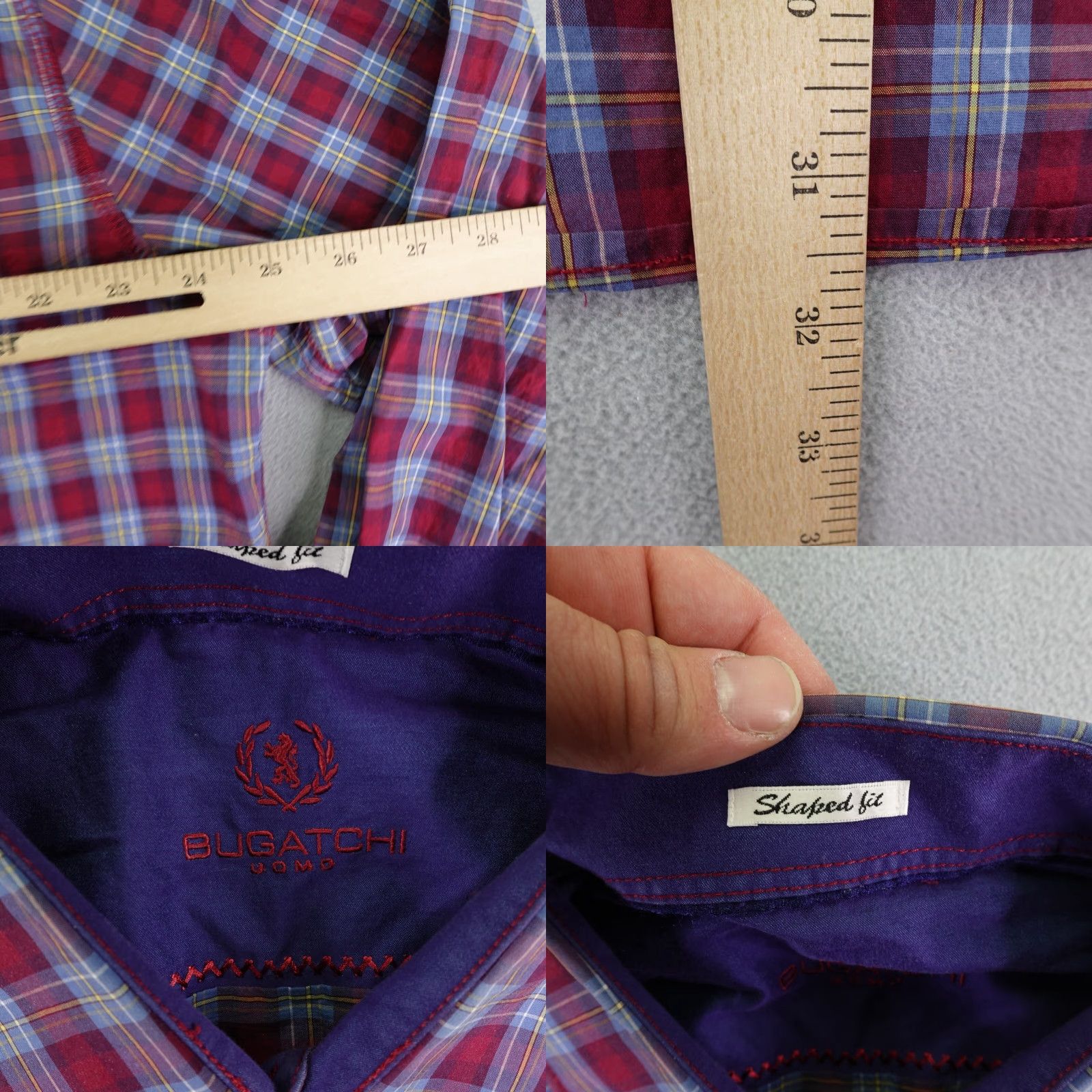 BUGATCHI Bugatchi Uomo Shirt Mens XL Red Plaid Button-Up Slim Fit Pockets Chest Collared Button Shirt Size US XL / EU 56 / 4 - 8 Thumbnail