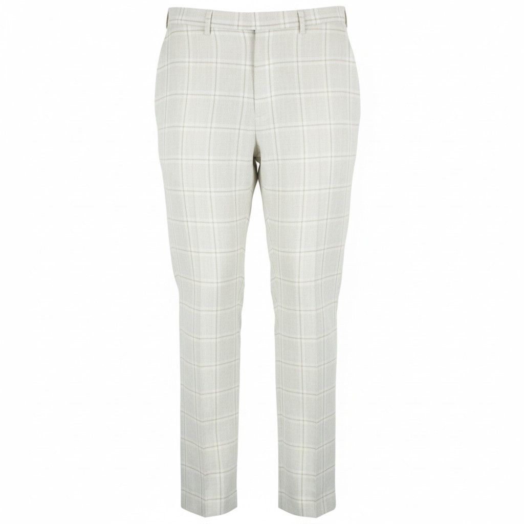 Suitsupply UK44R Beige Linen Checked Pleated Trousers 60405 Size US 44 / EU 60 - 1 Thumbnail