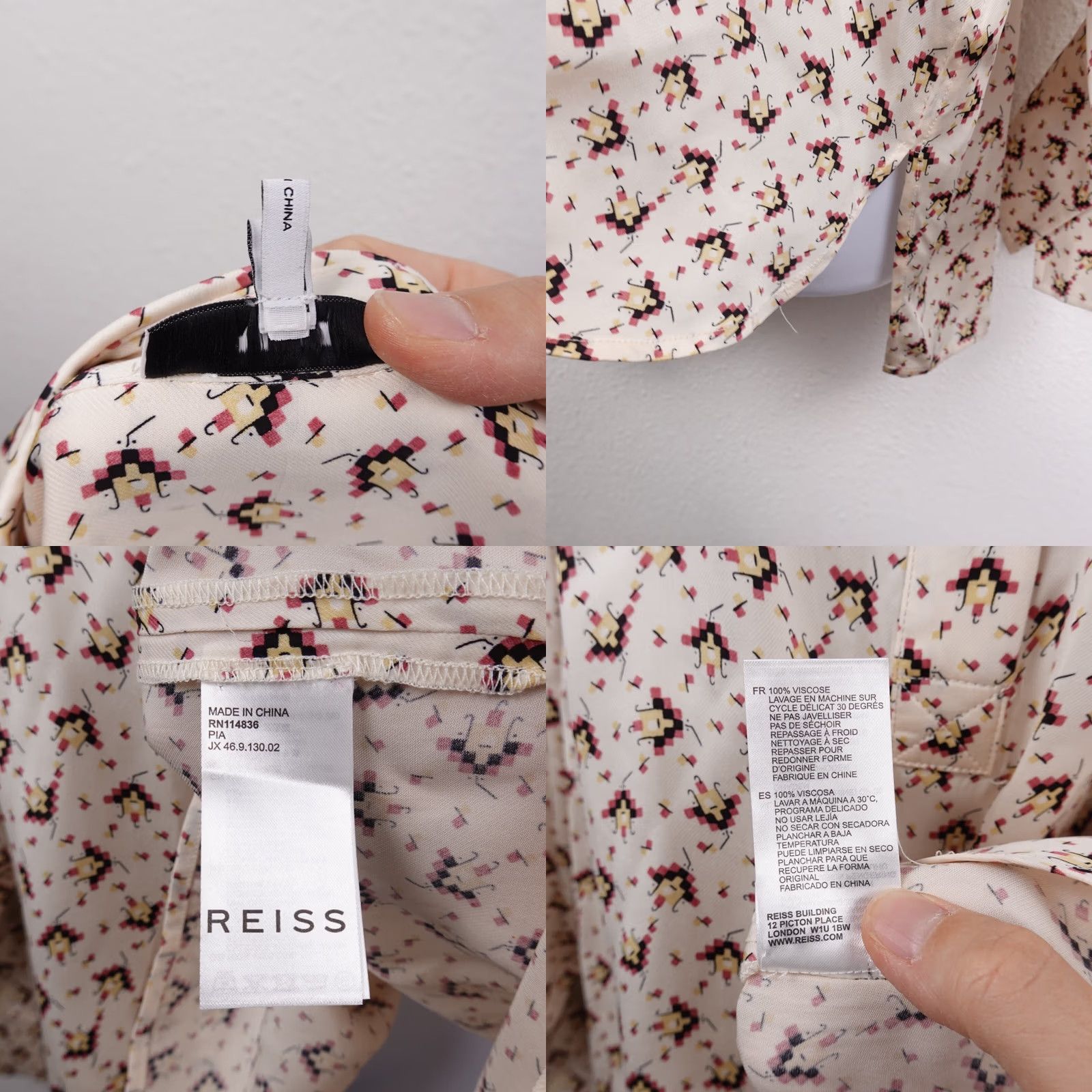Reiss Reiss Pia Cream Geometric Printed Popover Viscose Shirt Blouse Size US 12 Size XL / US 12-14 / IT 48-50 - 8 Thumbnail