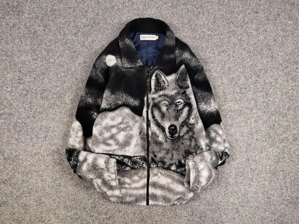 Japanese Brand Vintage 90's Fleece Zip Jacket Over Art Winter Wolf Hype Size US M / EU 48-50 / 2 - 1 Thumbnail