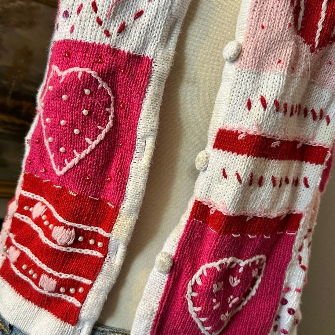 Other stained white stag valentines heart knit cardigan sweater Size S / US 4 / IT 40 - 3 Thumbnail