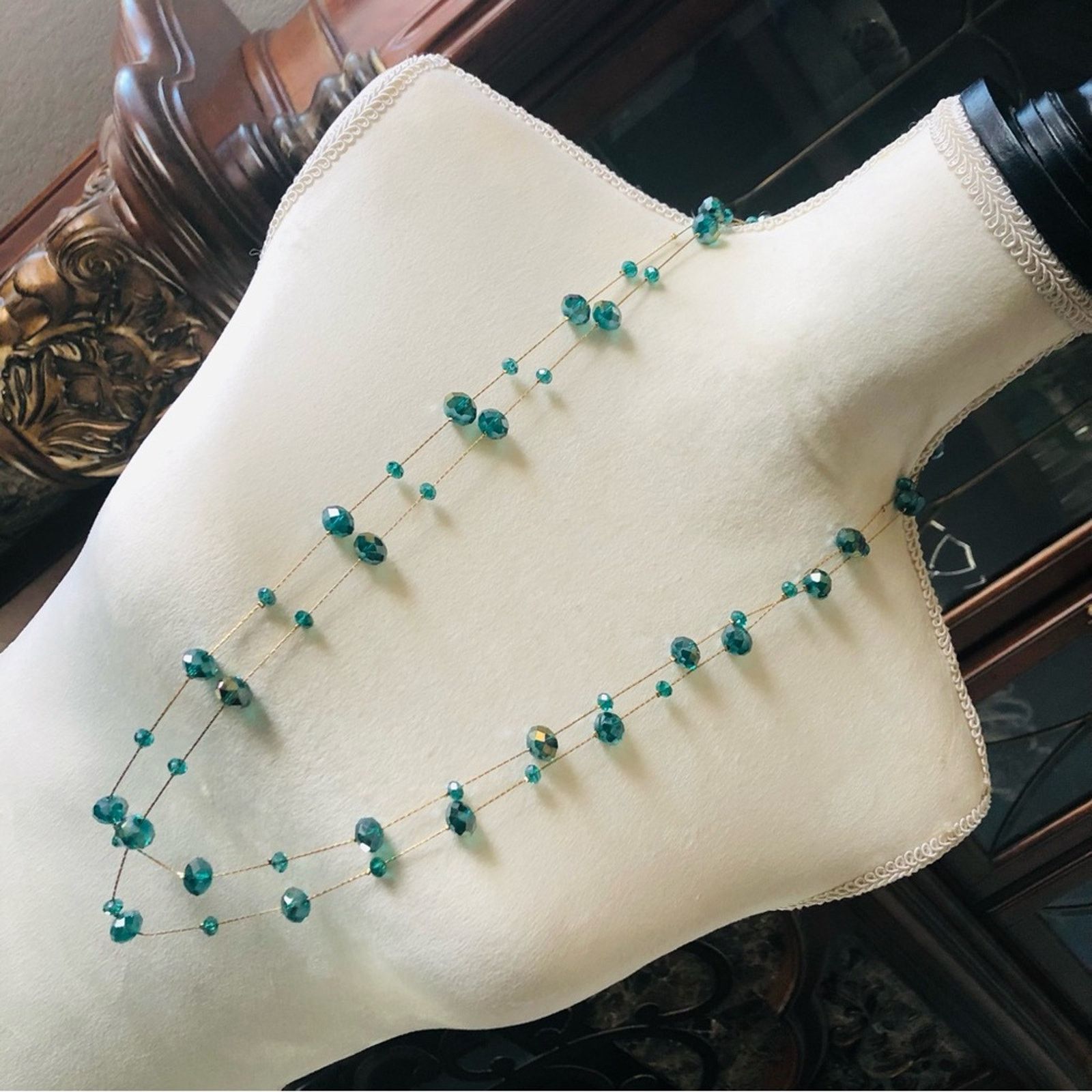 Vintage Vintage 90s peacock blue faceted glass crystal necklace Size ONE SIZE - 1 Thumbnail