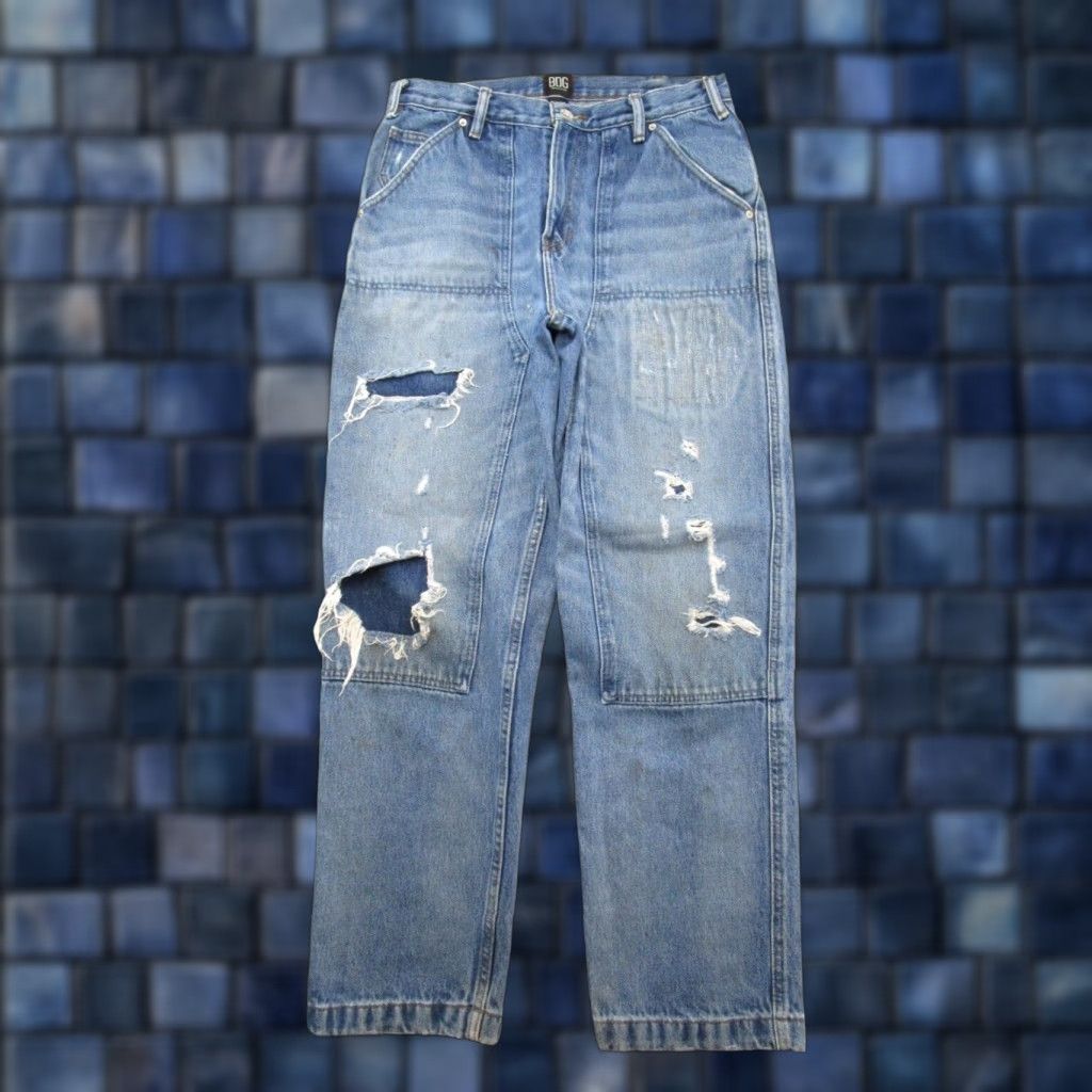 Bdg VINTAGE BDG Urban Outfitters Men’s Double Knee Distressed Denim Blue Jeans 31x32 SZ 31 32 Blue Distressed Jeans Mens Brown? Size US 31 - 1 Thumbnail