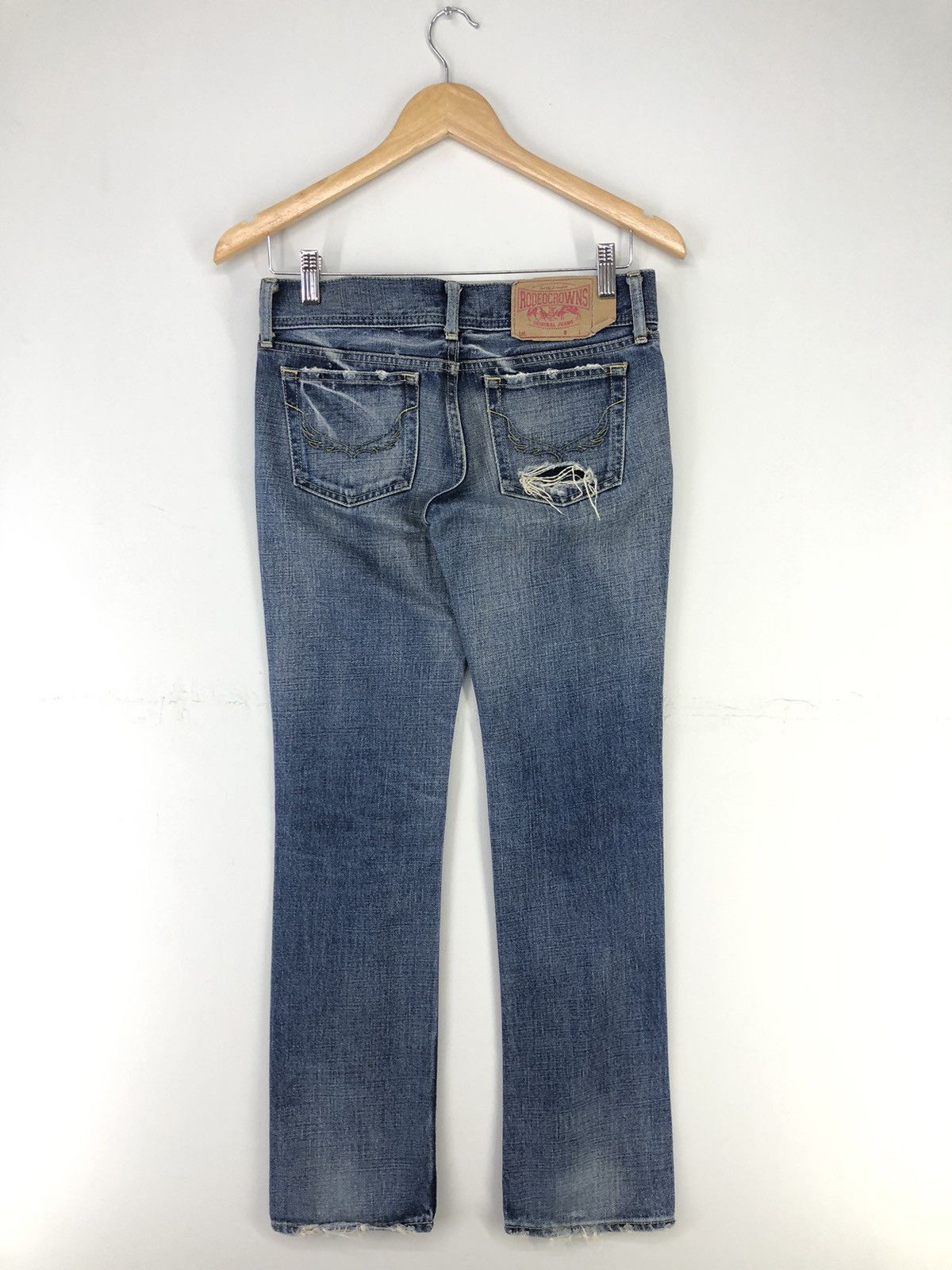 Japanese Brand Rodeo Crowns Low Rise Distressed Faded Blue Jeans Size 28" / US 6 / IT 42 - 2 Thumbnail