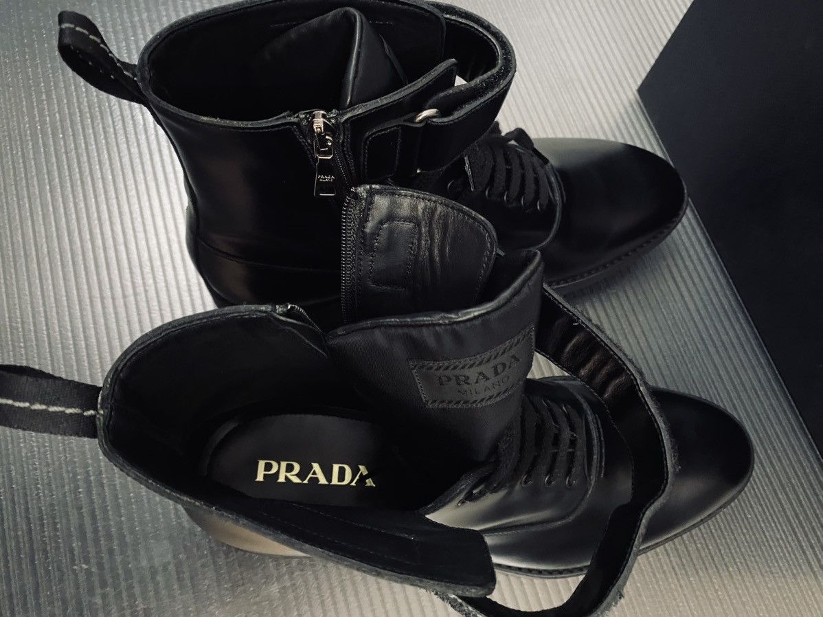 Prada Prada 🇮🇹 black calf side zip top collar combat boots 10 NEW Size US 10 / EU 43 - 7 Thumbnail