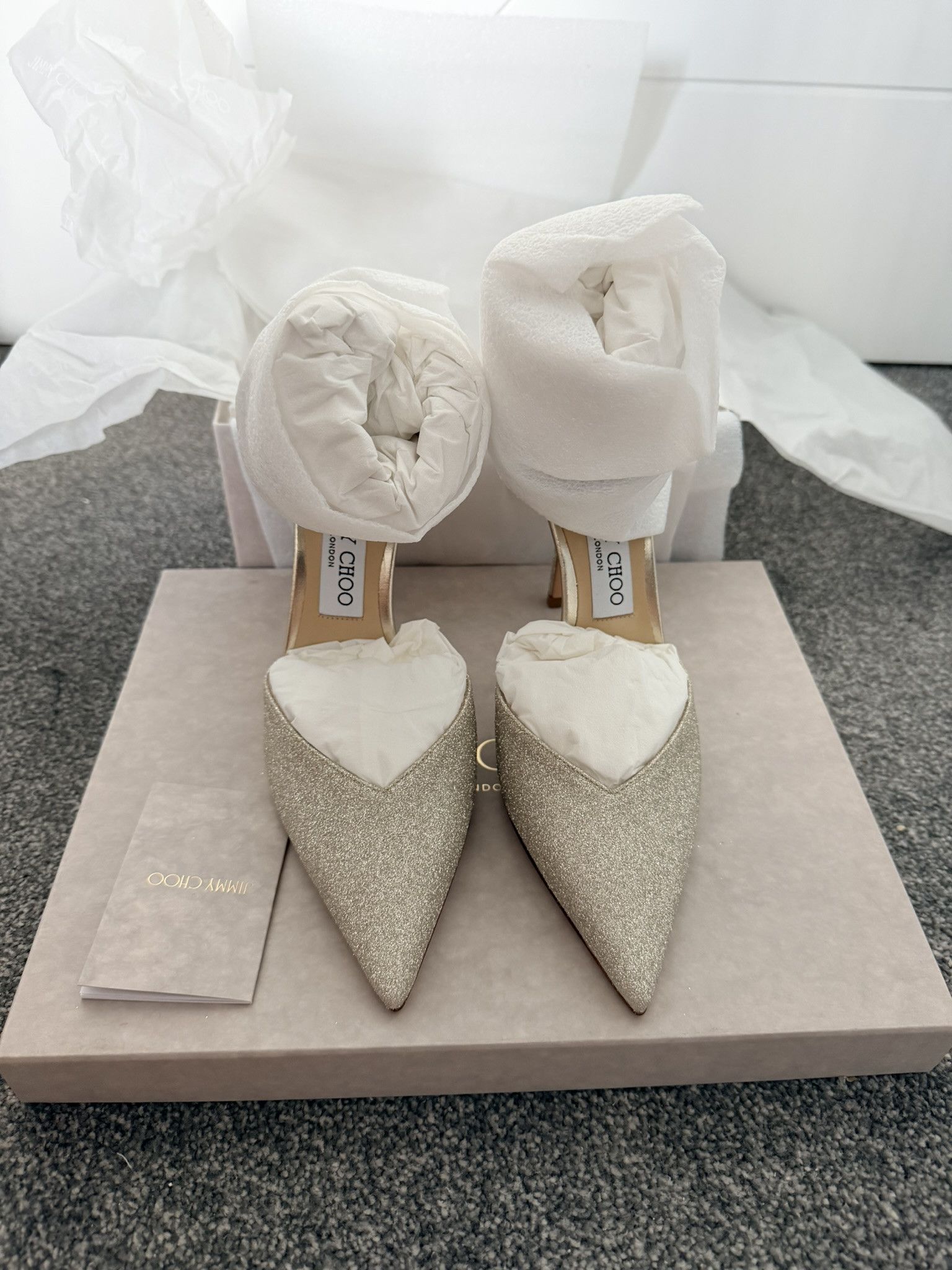 Jimmy Choo JIMMY CHOO Saeda 100 Platinum Glitter Pumps New Auth Size US 9 / IT 39 - 2 Thumbnail