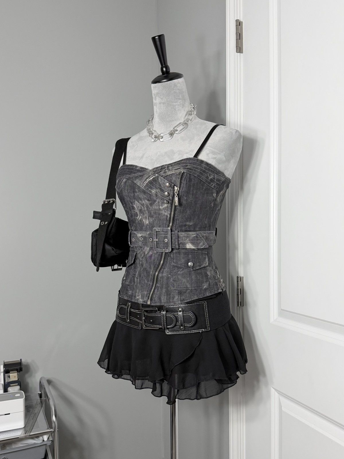 Other Asymmetrical Zip Belted Cargo Corset Top Stonewashed Grey Size S / US 4 / IT 40 - 9 Thumbnail