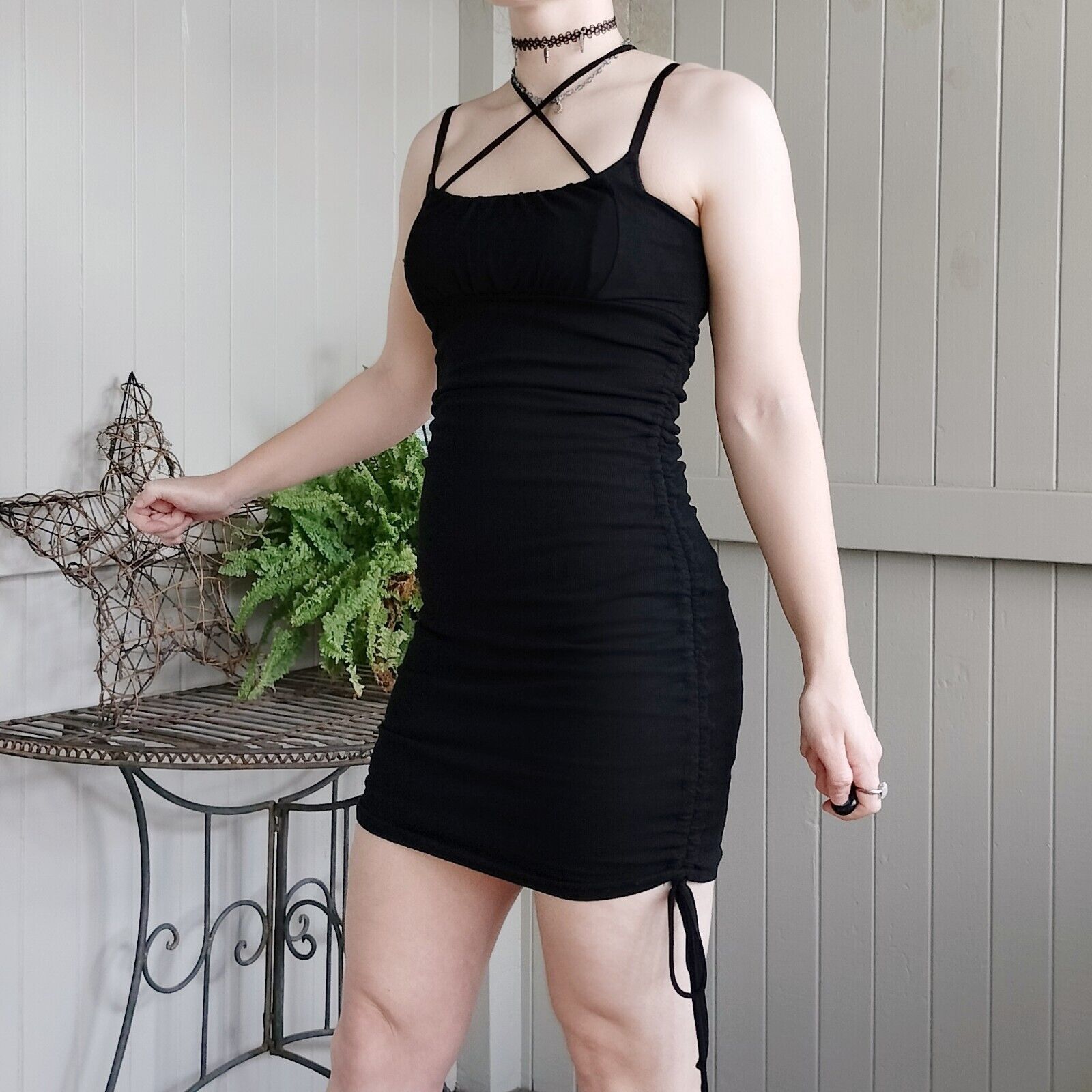 Designer Ally Dress Mini Bodycon Ruched LBD Party Evening Fairy Goth Size M / US 6-8 / IT 42-44 - 5 Thumbnail
