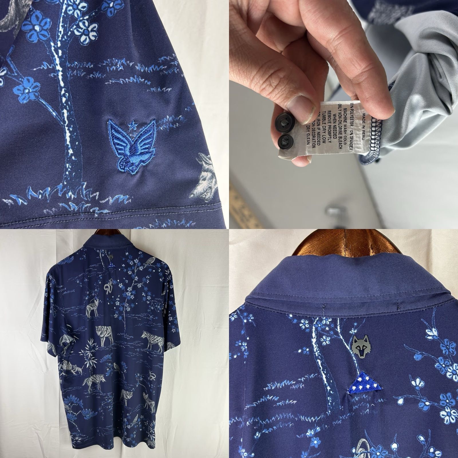 Vintage Greyson Polo Shirt Men's Large Blue Wolf Print Golf Patriot Patterned Polo's Size US L / EU 52-54 / 3 - 8 Thumbnail