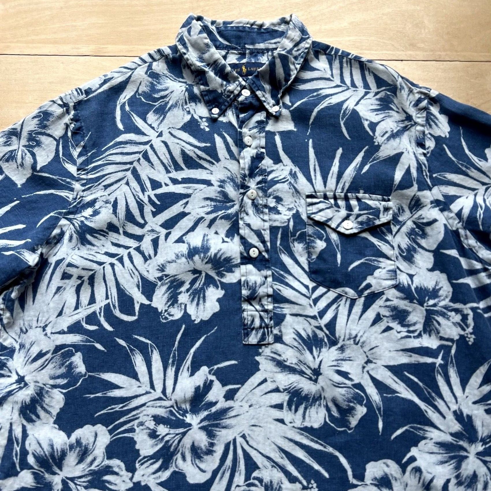 Polo Ralph Lauren Polo Ralph Lauren Shirt Linen XL Blue Hawaiian Floral Summer Glam Loungewear Size US XL / EU 56 / 4 - 3 Thumbnail