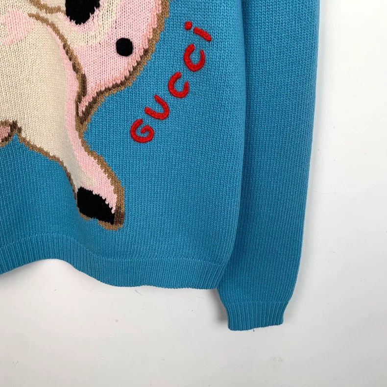 Gucci Gucci Blue logo dancing piglet wool knitted sweater 2502-Ne Size US XXS / EU 40 - 4 Thumbnail