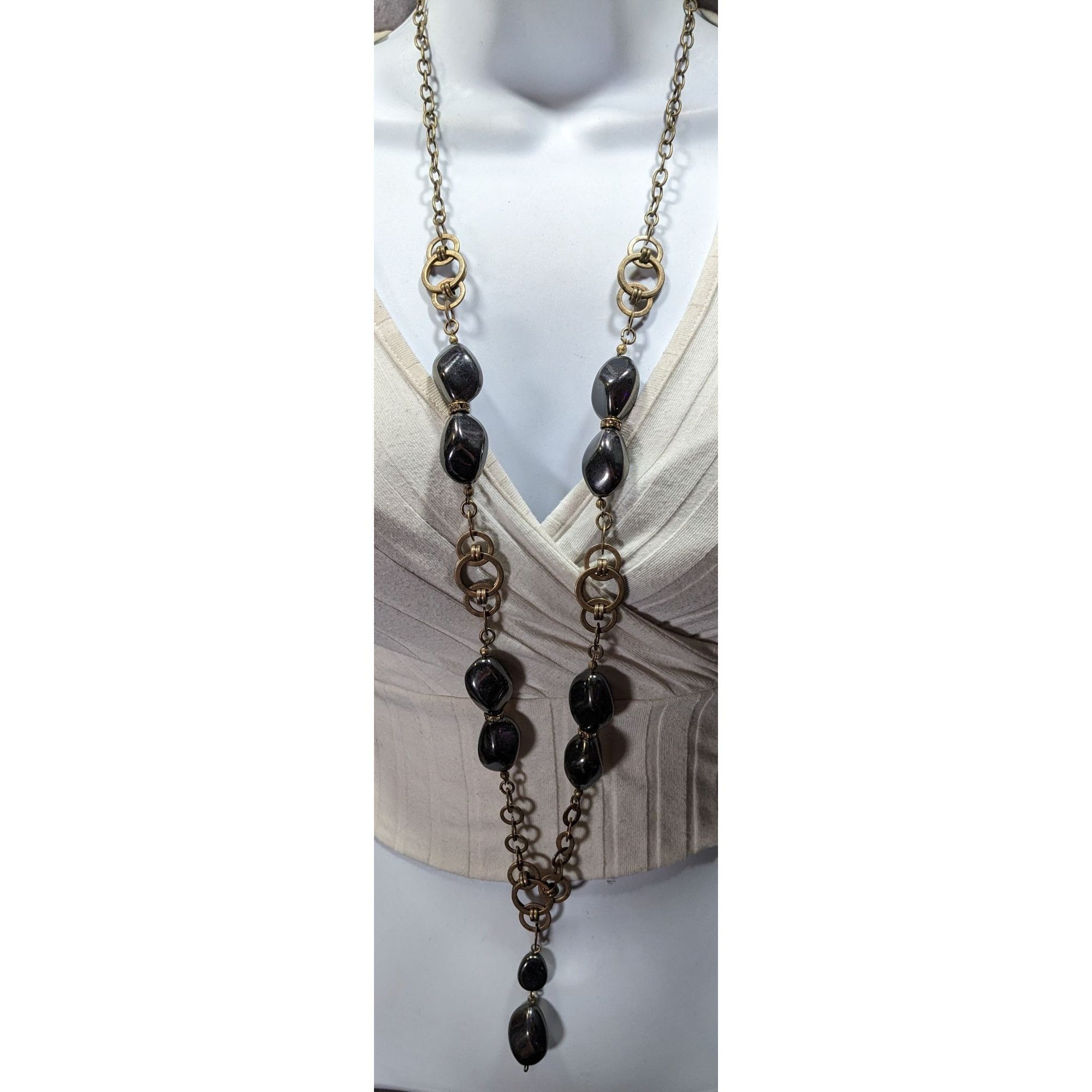 Chicos Chico's Modern Glam Faux Hematite And Rhinestone Necklace Size ONE SIZE - 2 Thumbnail