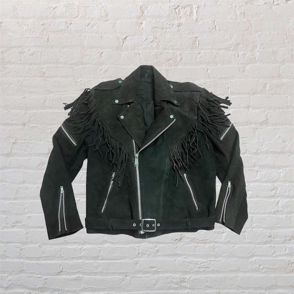 Genuine Leather Mens black double collar genuine suede leather fringe jacket Size US M / EU 48-50 / 2 - 1 Thumbnail