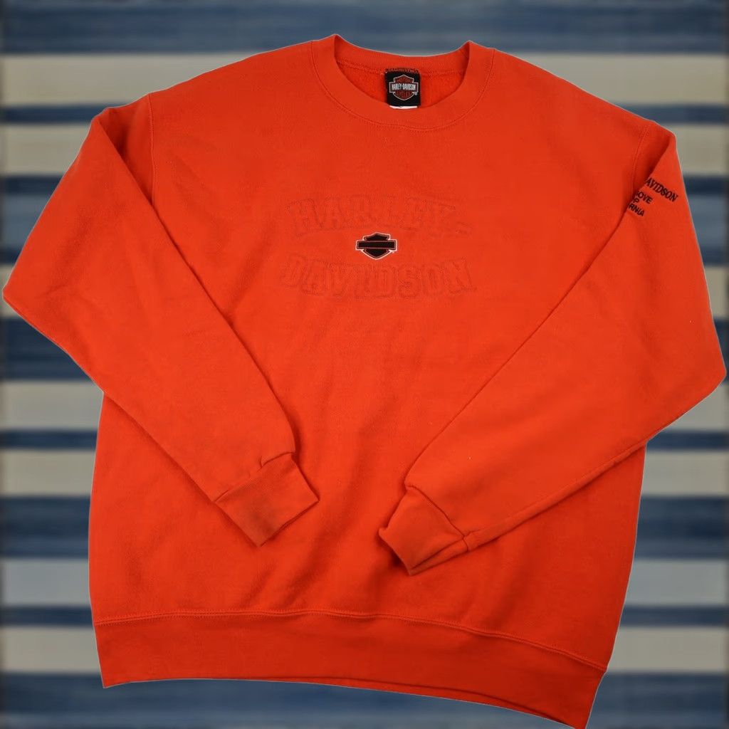 Harley Davidson VINTAGE Harley Davidson Mens XL Embossed Spellout Sweatshirt Orange Size US XL / EU 56 / 4 - 1 Thumbnail