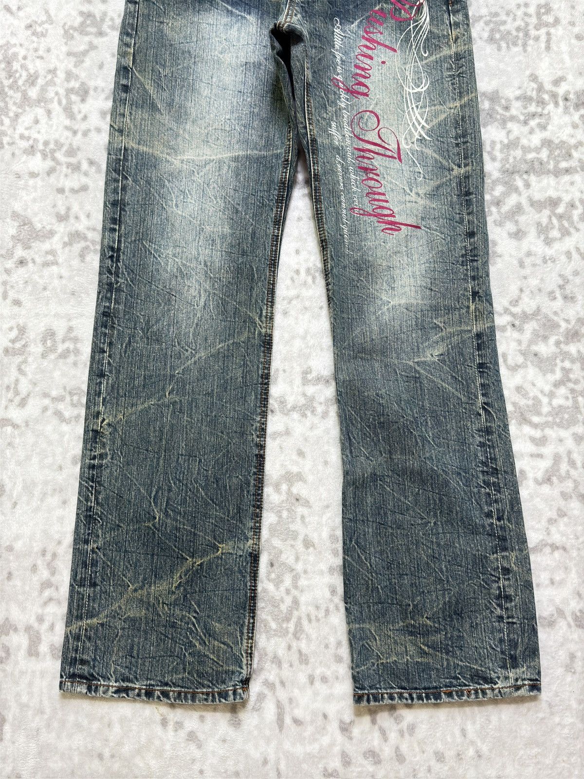 If Six Was Nine Japanese Whiskered & Claw Mark Graphic Poem Print Denim Size US 31 - 6 Thumbnail