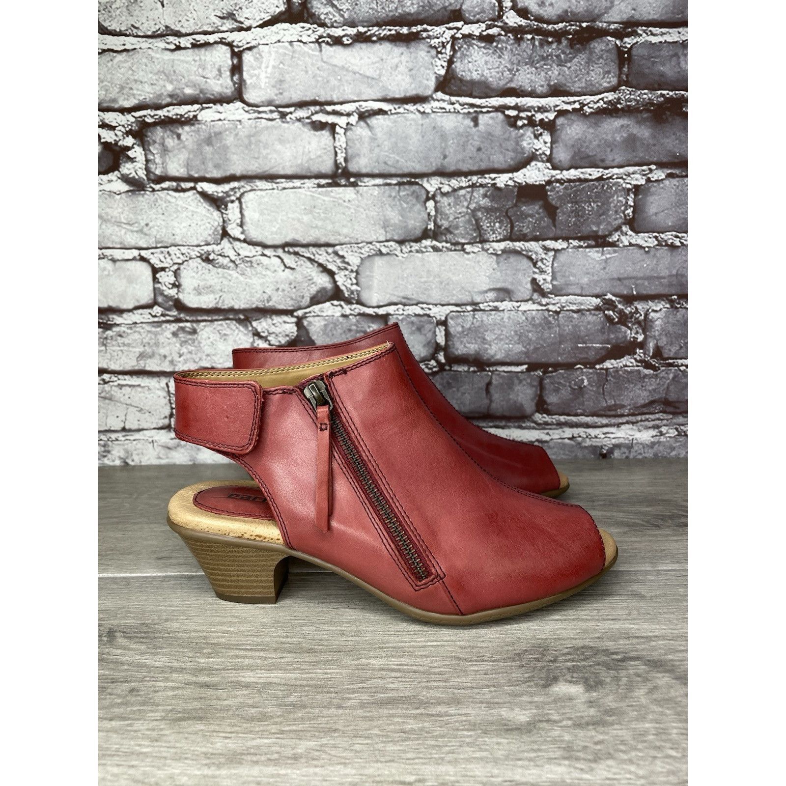 Other Earth Kristy Zip Up Peep Toe Red Leather Slingback Booties S Size US 8.5 / IT 38.5 - 13 Thumbnail