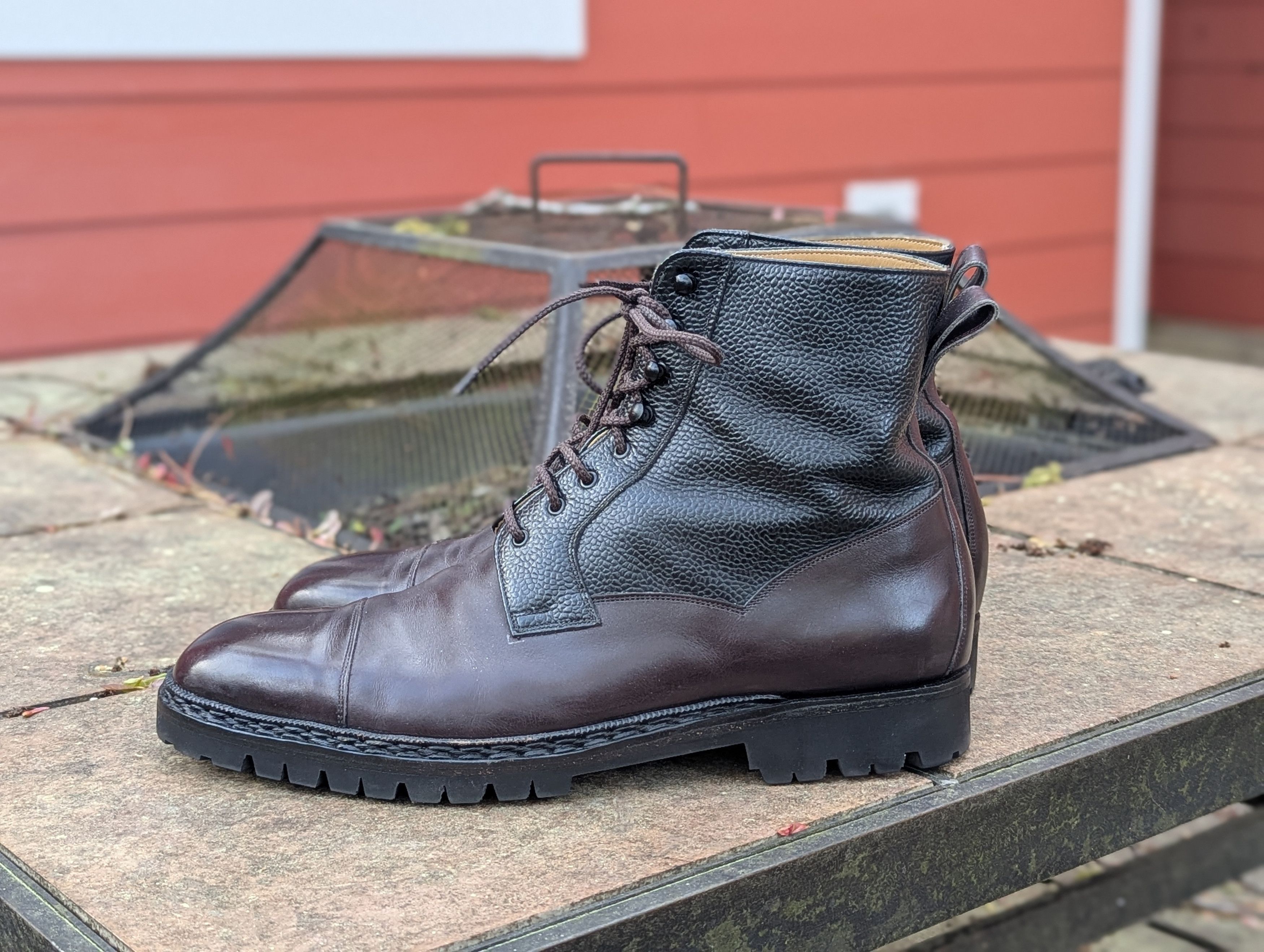 Vass Valway Urban Commando Boots in Plum and Black Pebble Calf Size US 11.5 / EU 44-45 - 1 Thumbnail