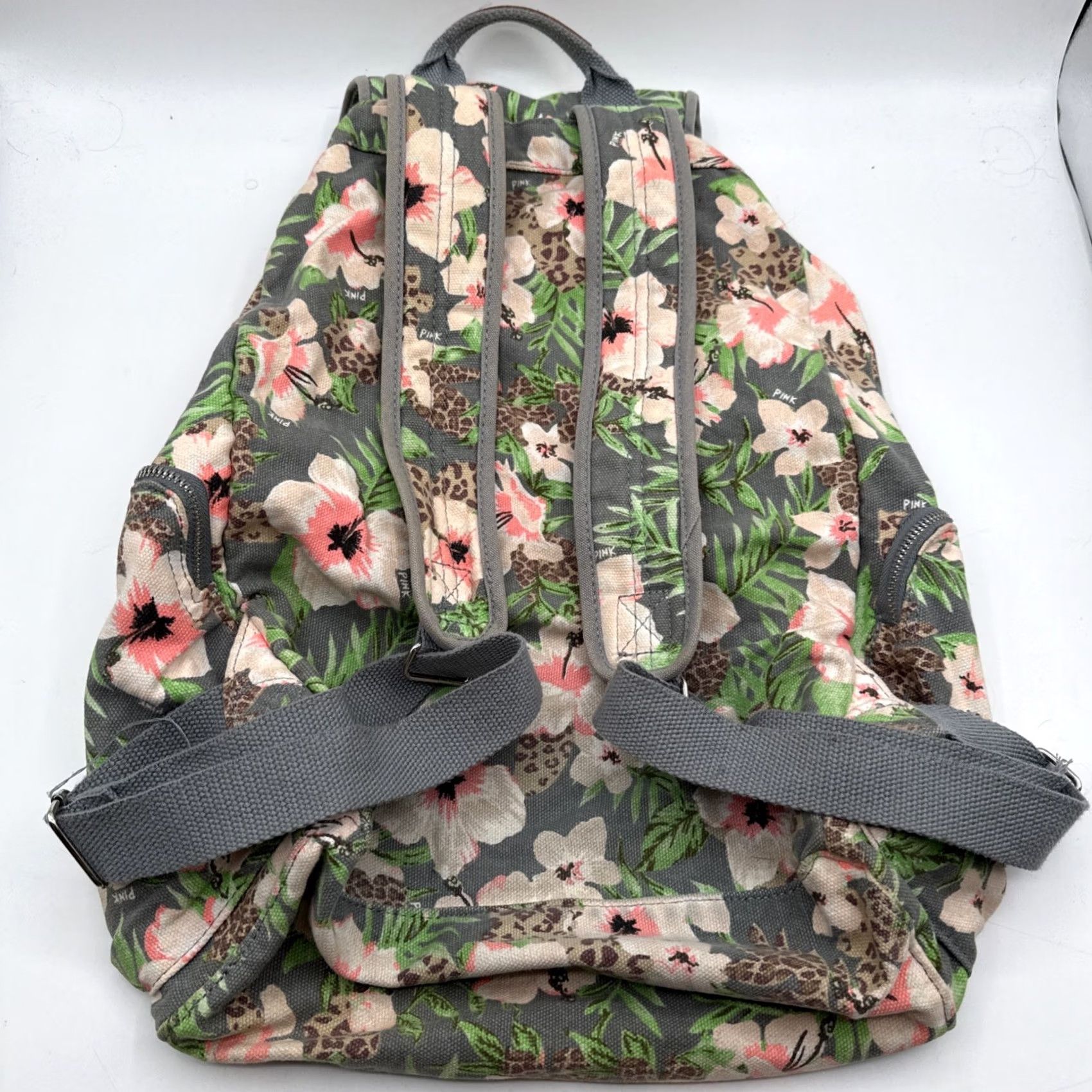 Victoria's Secret Victoria's Secret PINK Backpack Womens Large Wild Tropical Floral Canvas Bag 12x17x6 Adjustable Straps Casual Tropical 90s? Size ONE SIZE - 4 Thumbnail