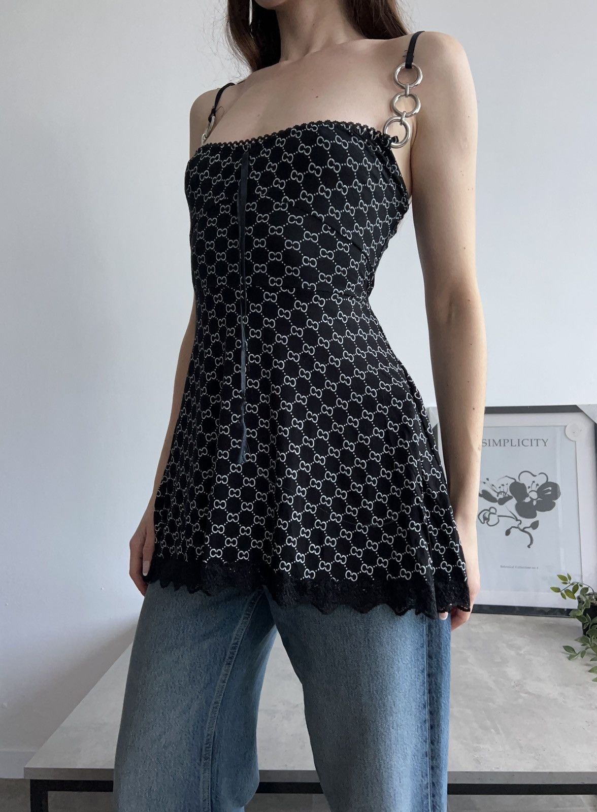 Vintage Gorgeous Italian Vintage Top / Mini dress like Guess Y2K Size S / US 4 / IT 40 - 2 Thumbnail