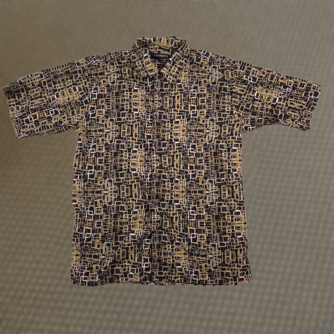 Vintage Statements Shirt Mens Medium Black Geometric Linen Button Front Short Sleeve Size US M / EU 48-50 / 2 - 1 Thumbnail