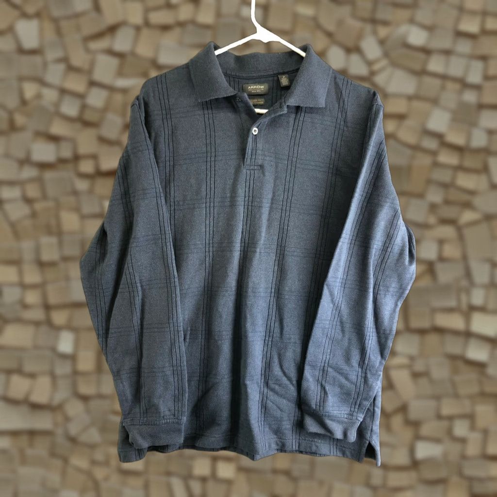 Arrow Arrow Classic Fit Mens Medium Gray Long Sleeve Spread Collar Pullover Shirt Size US M / EU 48-50 / 2 - 1 Thumbnail