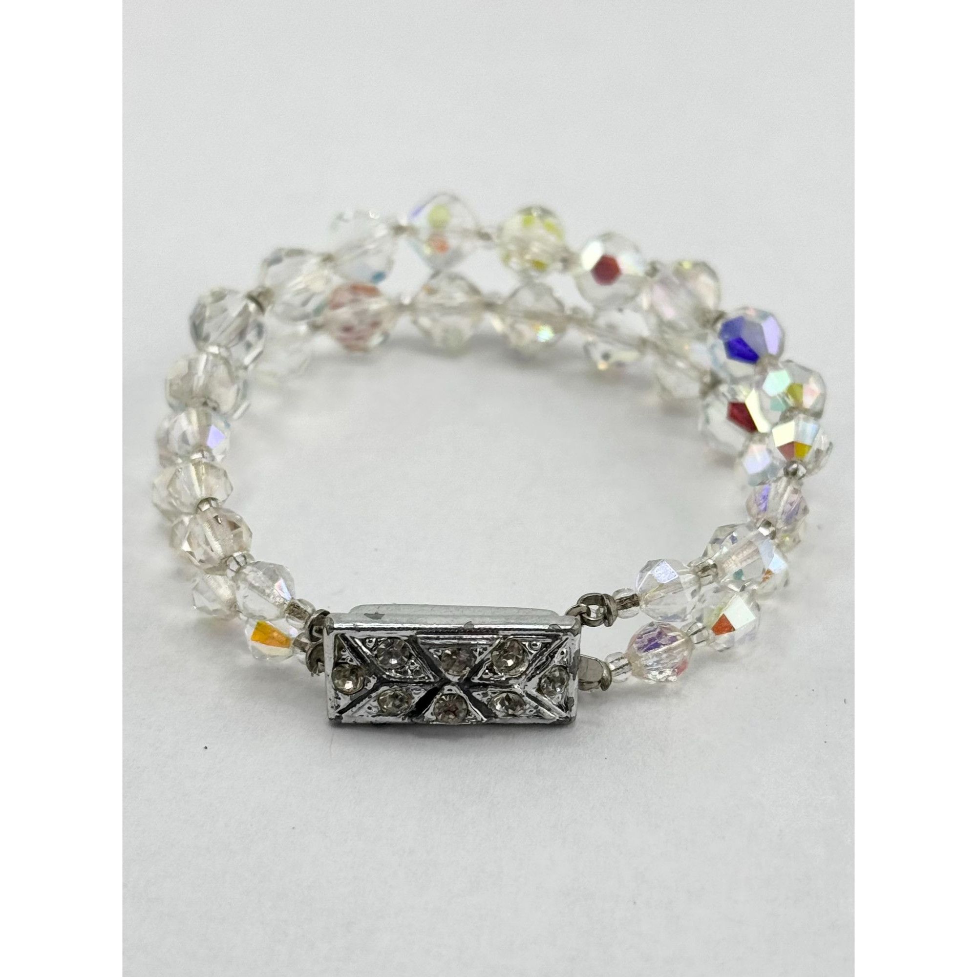 Vintage Vintage estate rhinestone AB crystal double strand Bracelet Size ONE SIZE - 2 Thumbnail