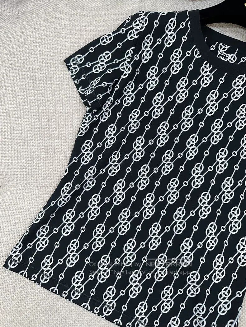 Hermes Hermes Black and White Pig Nose Chain Logo Short Sleeve T- Size XS / US 0-2 / IT 36-38 - 3 Thumbnail