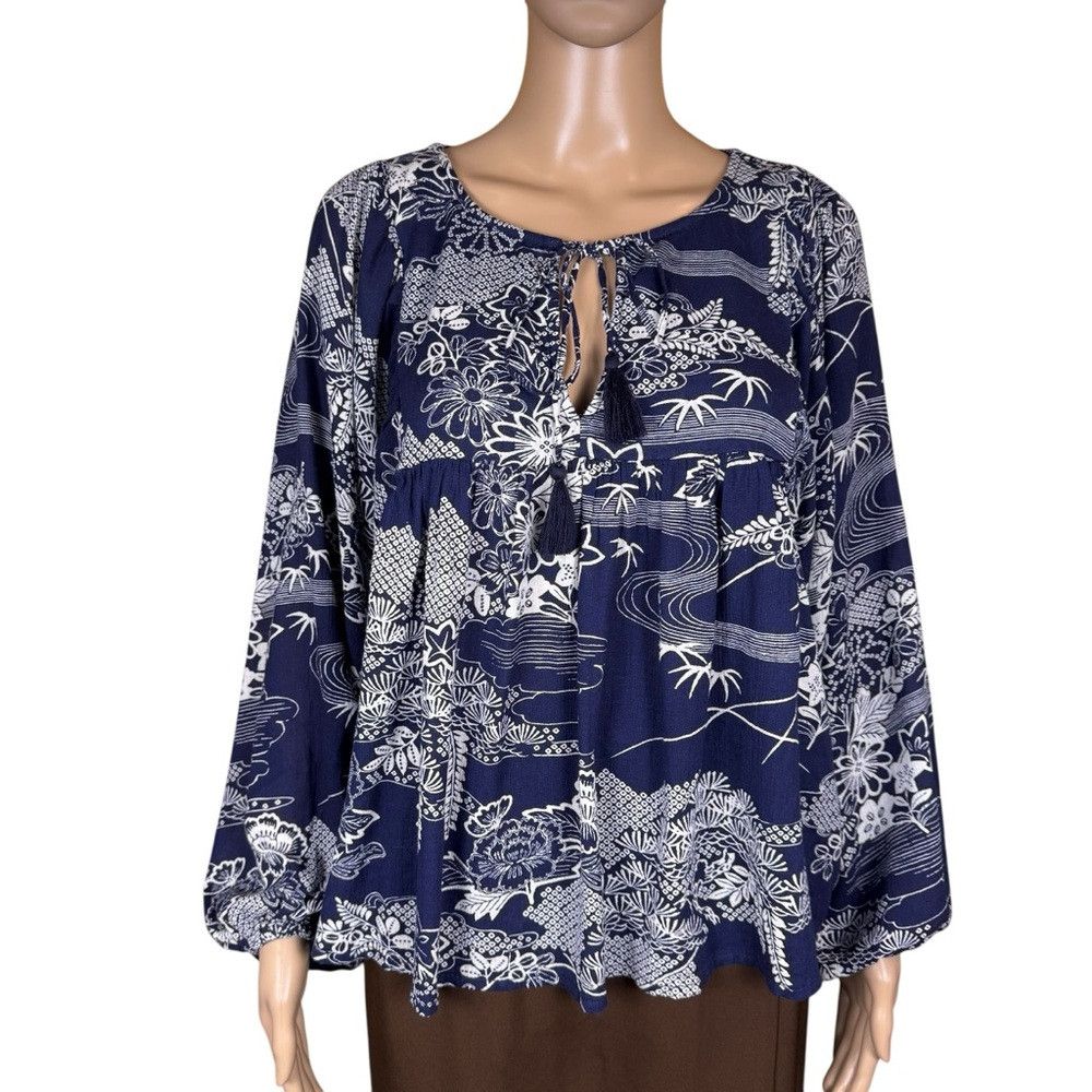 Denim & Supply Ralph Lauren Denim & Supply Ralph Lauren Blue White Floral Peasant Cotto Size L / US 10 / IT 46 - 2 Thumbnail