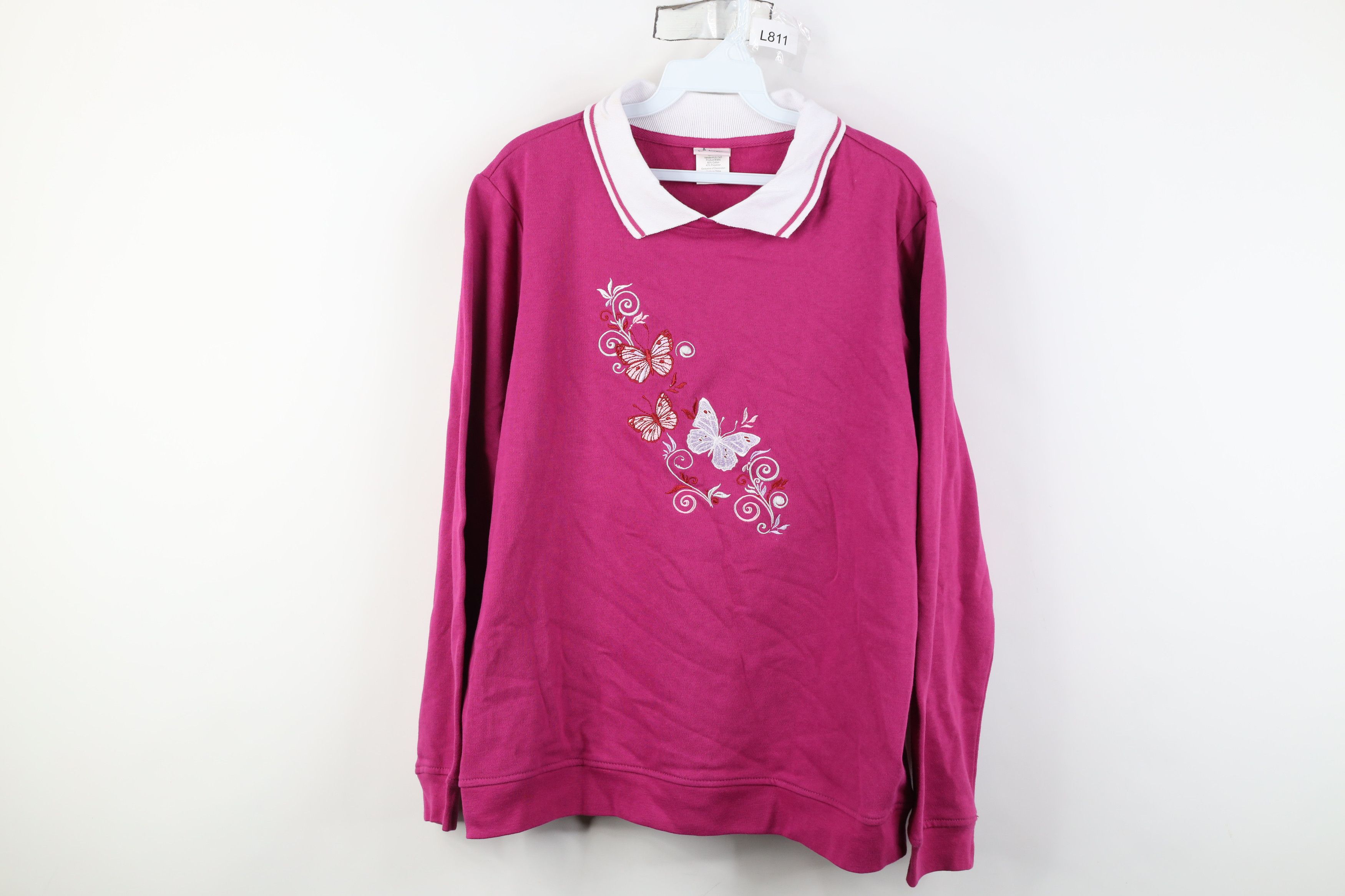 Vintage Vintage 90s Y2K Streetwear Butterfly Collared Sweatshirt Size L / US 10 / IT 46 - 1 Thumbnail