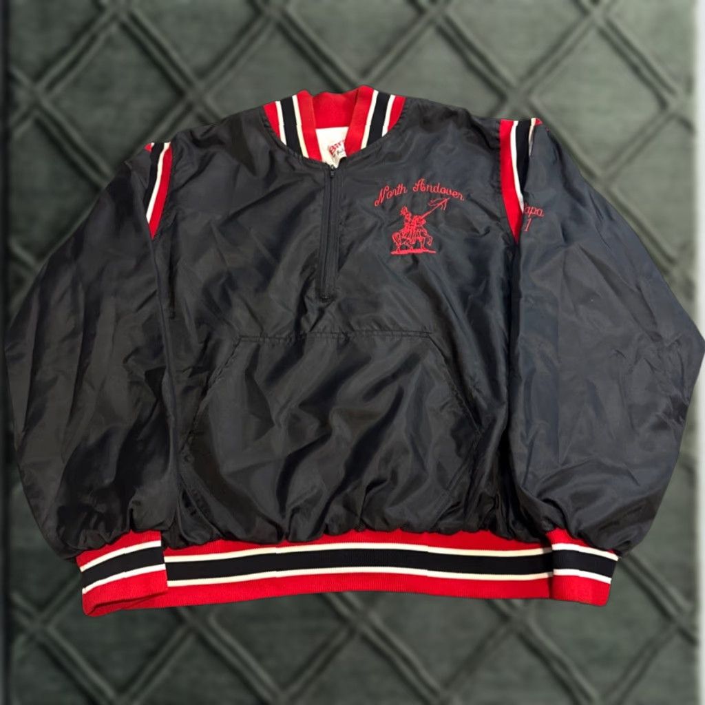 Vintage VINTAGE North Andover Mass Knights Black Red Windbreaker Pullover Jacket Men's Large Black Red Jacket windbreaker Birdie NYLON Size US L / EU 52-54 / 3 - 1 Thumbnail