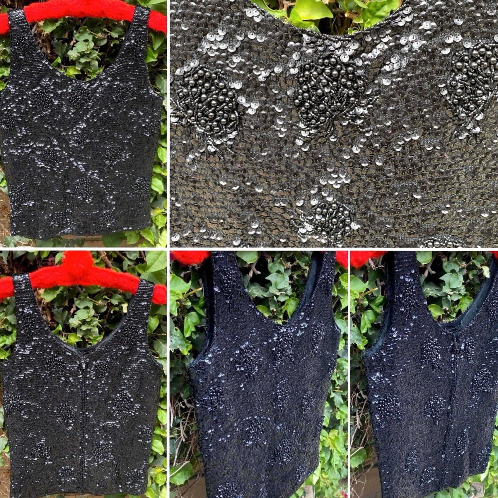 Vintage VTG 50s 60s Black Sequin Beaded Wool Top Hong Kong Metal Zip Pinup Glam Shirt S Womens Size S / US 4 / IT 40 - 2 Thumbnail