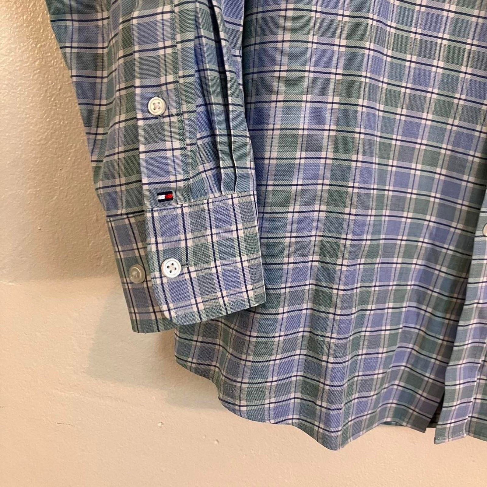 Tommy Hilfiger Tommy Hilfiger Blue Green Plaid Gingham Dress Shirt Size US L / EU 52-54 / 3 - 3 Thumbnail