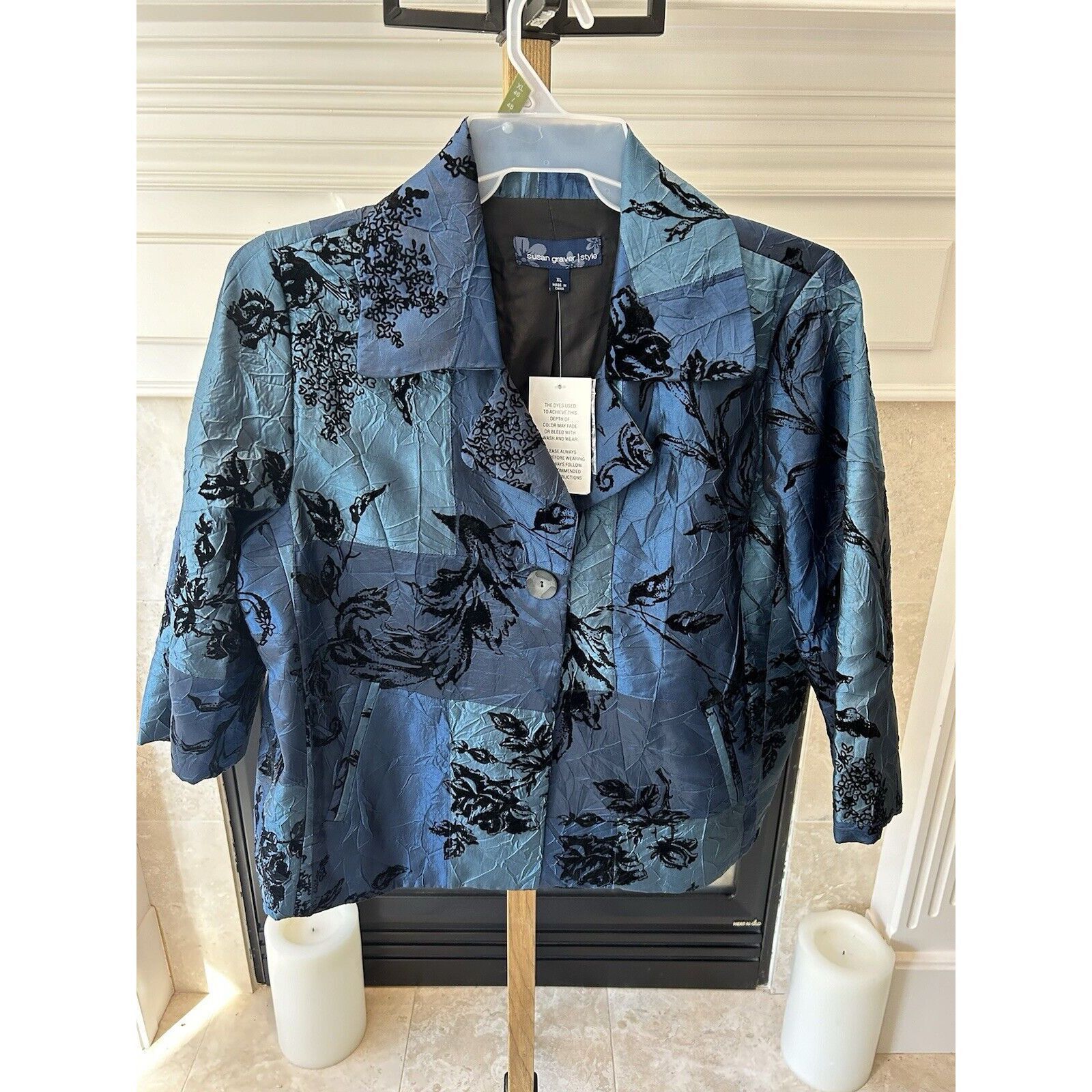 Other Susan Graver QVC VTG Blue taffeta Black Velvet evening light Coat Blazer XL NEW Size XL / US 12-14 / IT 48-50 - 1 Thumbnail