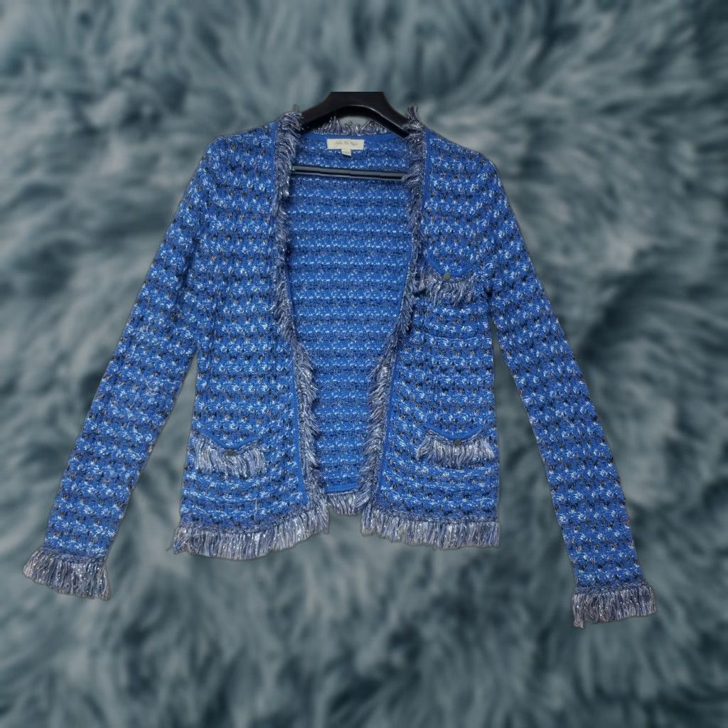 Anthropologie Anthropologie After The Rain Cardigan Women Size L Blue Crochet Wool Blend Sweater Mens? Size L / US 10 / IT 46 - 1 Thumbnail