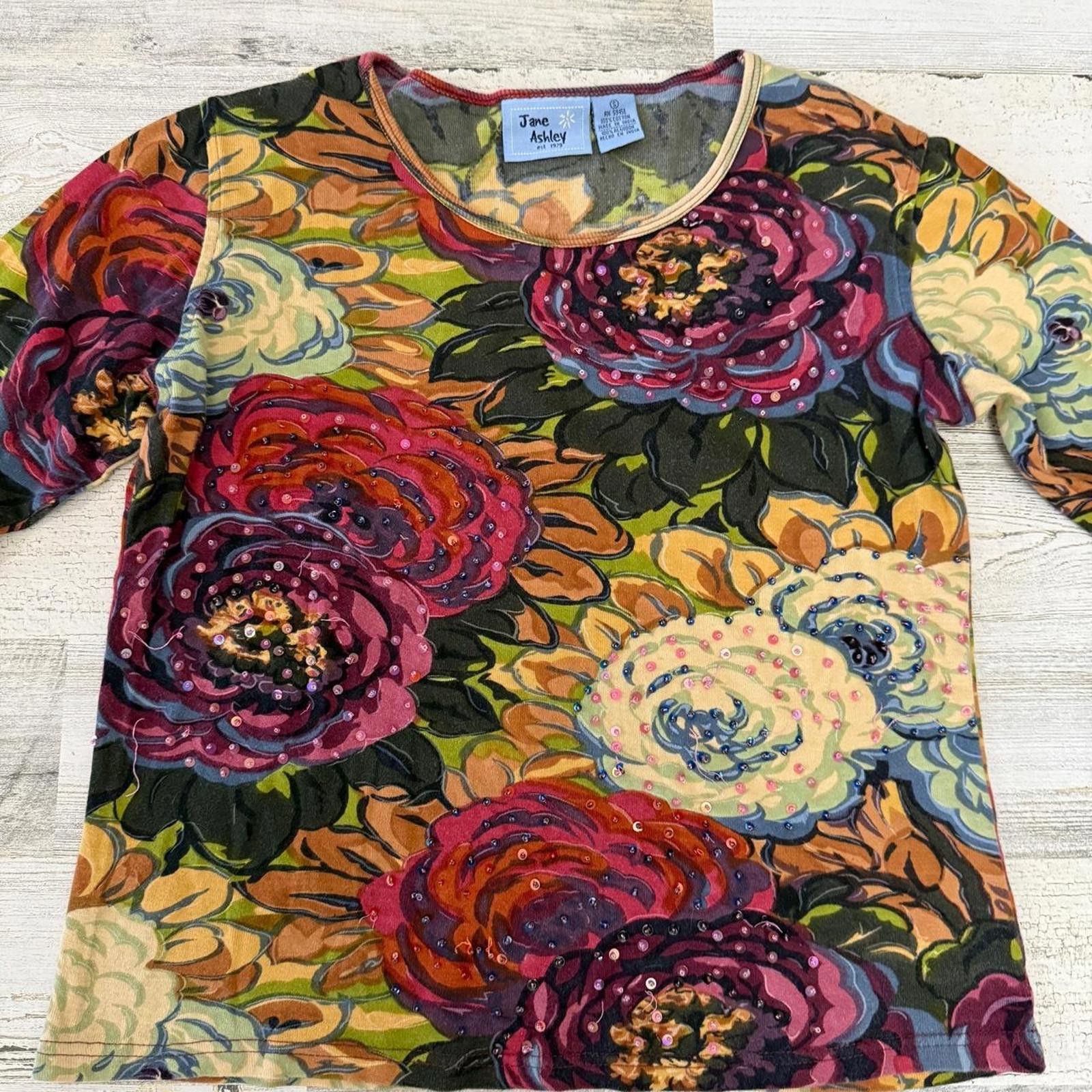 Designer Jane Ashley 90s floral print top with sequins Size S / US 4 / IT 40 - 4 Thumbnail