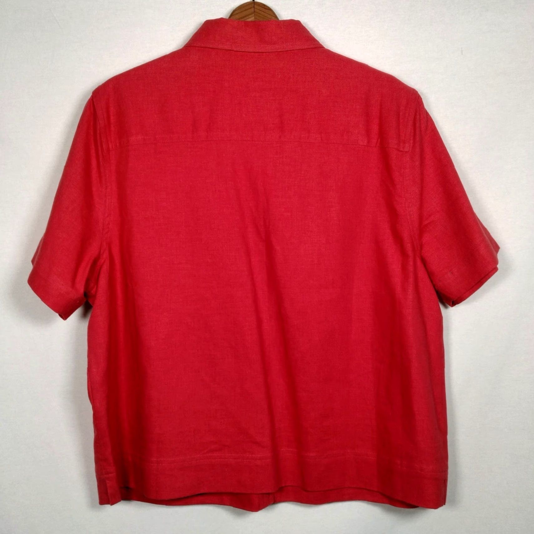 Vintage Appleseed's Blouse Women Size 12 Salmon Linen Rayon Short Sleeve Collared Button-Front Professional Business Casual Classic Capsule Wardrobe Womens Size XL / US 12-14 / IT 48-50 - 2 Thumbnail