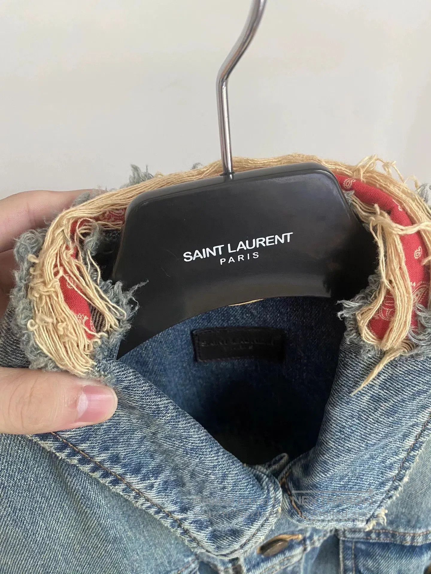 Saint Laurent Paris Blue Denim Jacket with Distressed Collar and Cuffs . Size US L / EU 52-54 / 3 - 6 Thumbnail