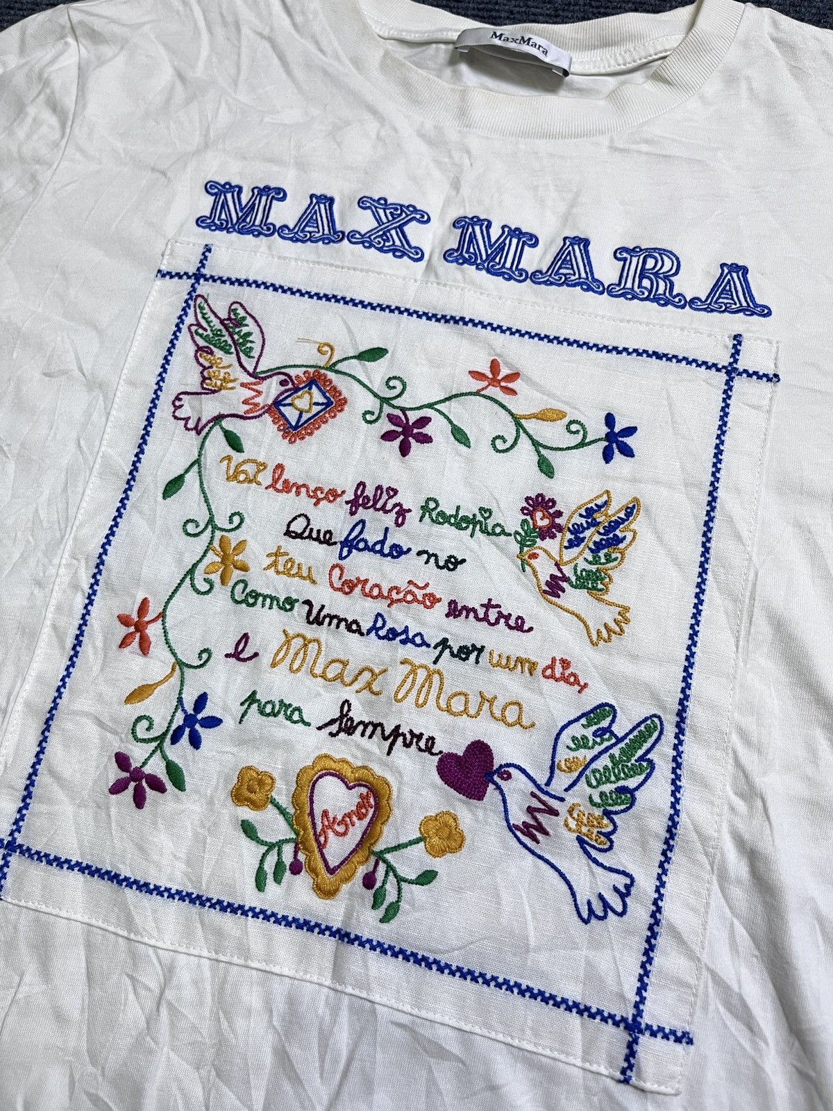 Max Mara Max Mara White Crew Neck T-Shirt with Embroidered Logo Size M / US 6-8 / IT 42-44 - 4 Thumbnail