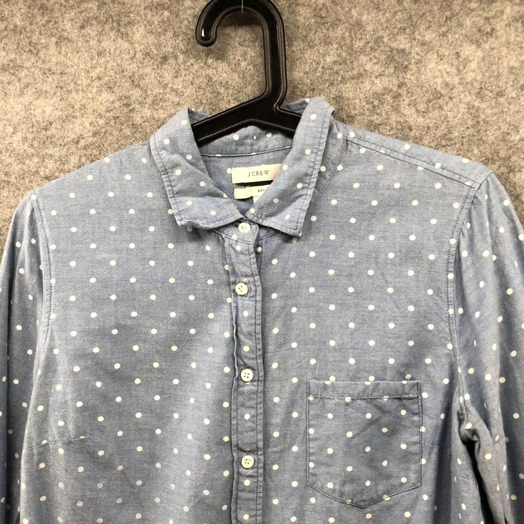 J.Crew J.CREW Shirt Womens Size 6 Blue Long Sleeve White Polka Dot Cotton Button-Up Boy Fit Size M / US 6-8 / IT 42-44 - 3 Thumbnail
