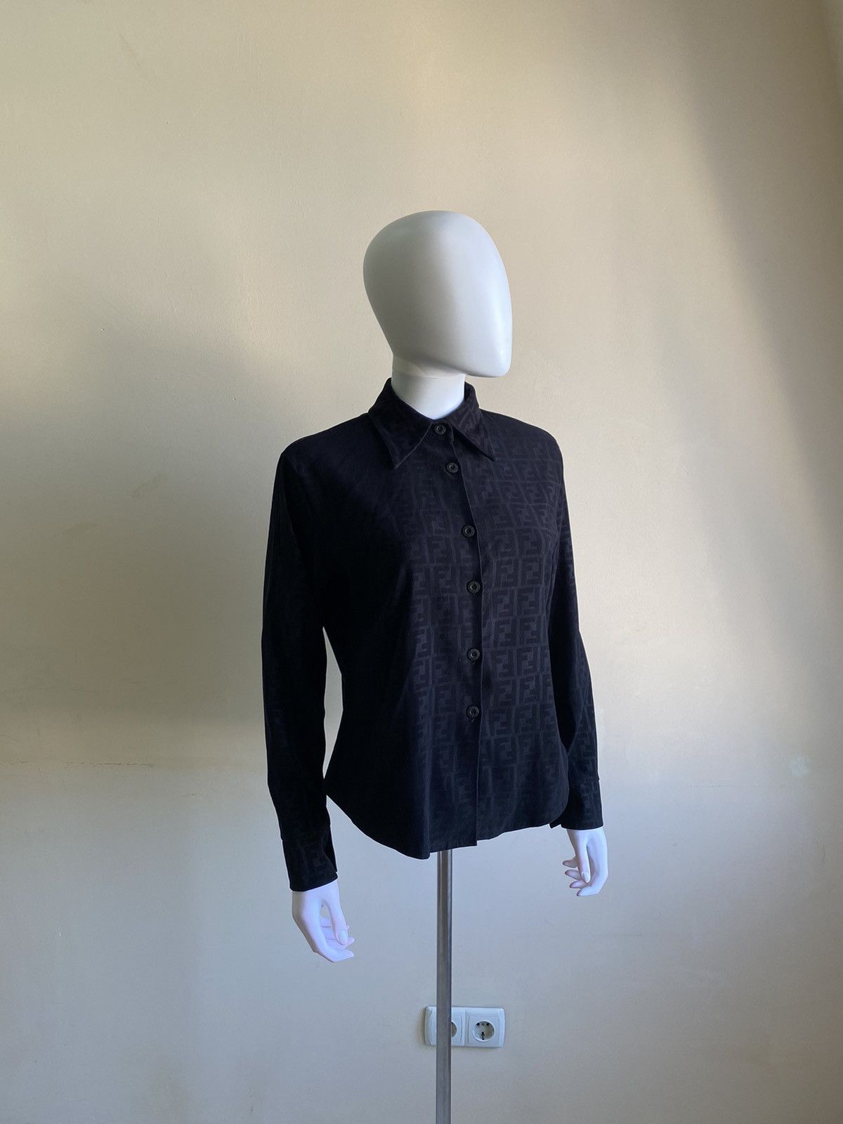 Vintage Fendi FF Zucca Monogram Black Velour Button Up Shirt