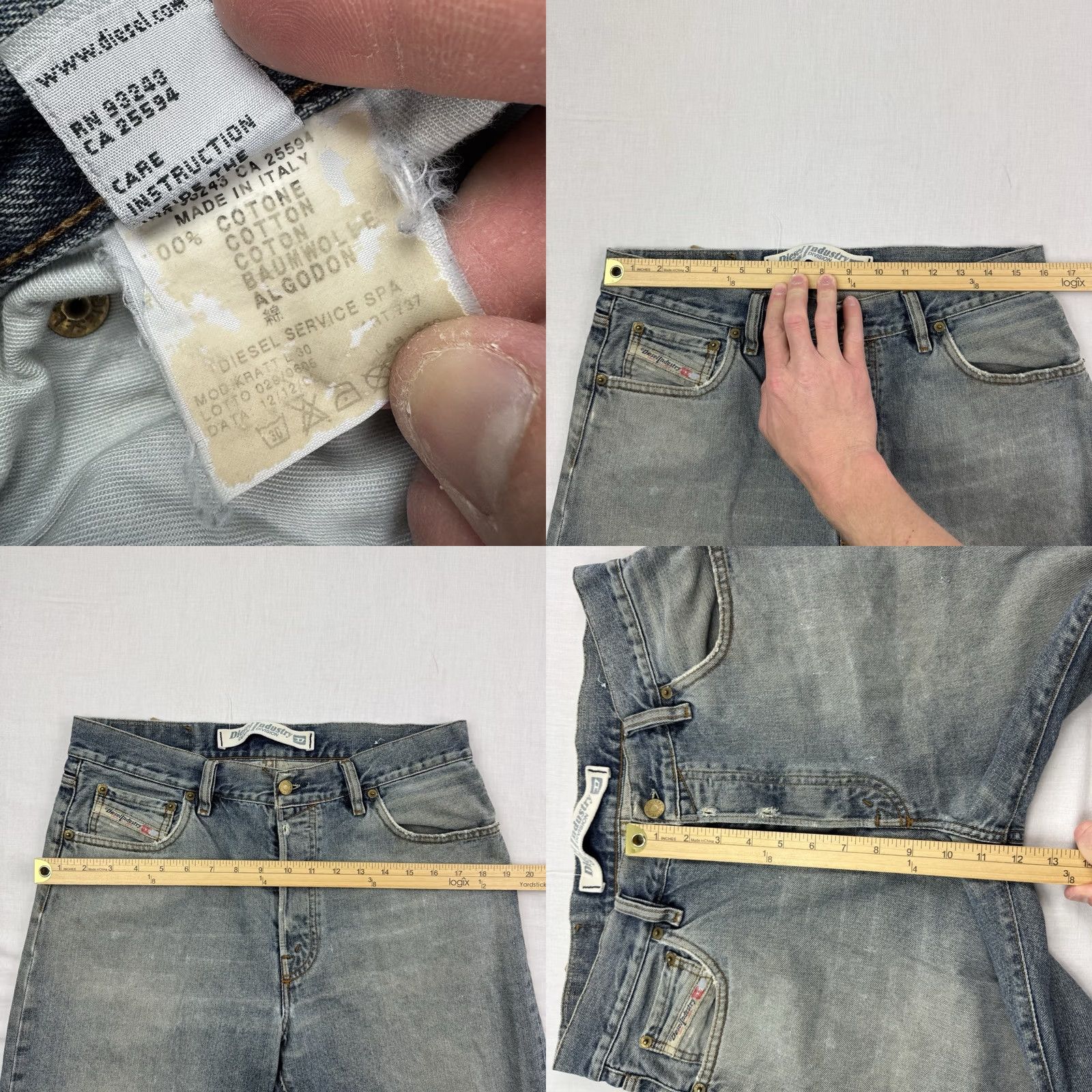 Diesel VINTAGE Diesel Jeans Men 34x29 Thrashed Made In Italy 2002 Punk Hipster 90s Y2K Skater Designer Jeans Blue Included: N/A Size US 34 / EU 50 - 9 Thumbnail