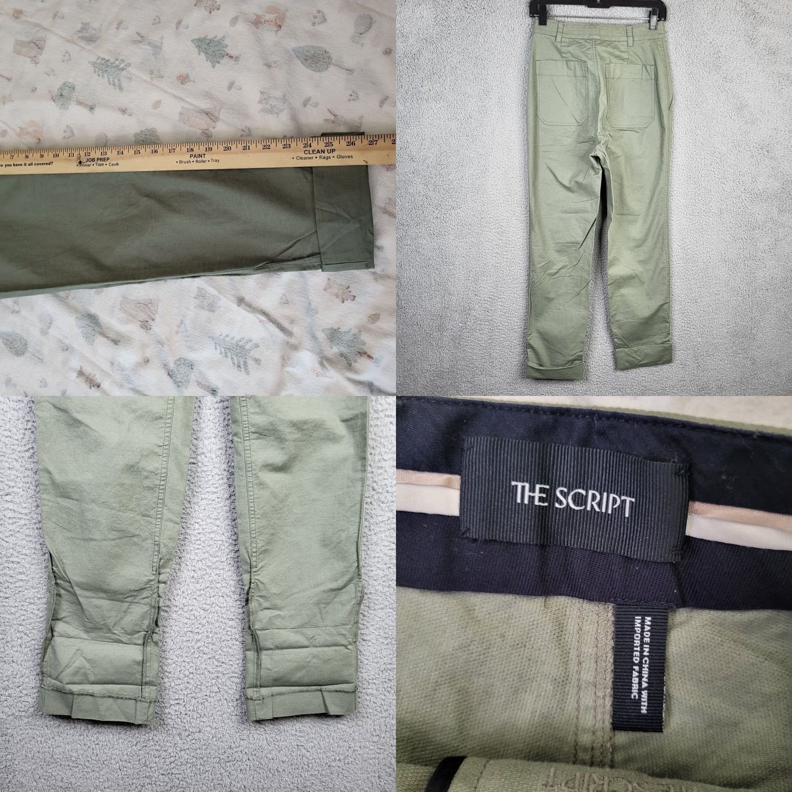 Vintage The SCRIPT Pants Women Grassy Green Size 4 Casual Work Straight Front Cotton Linen Elastane Modern 90s Outdoor Mens Womens Size 27" / US 4 / IT 40 - 8 Thumbnail