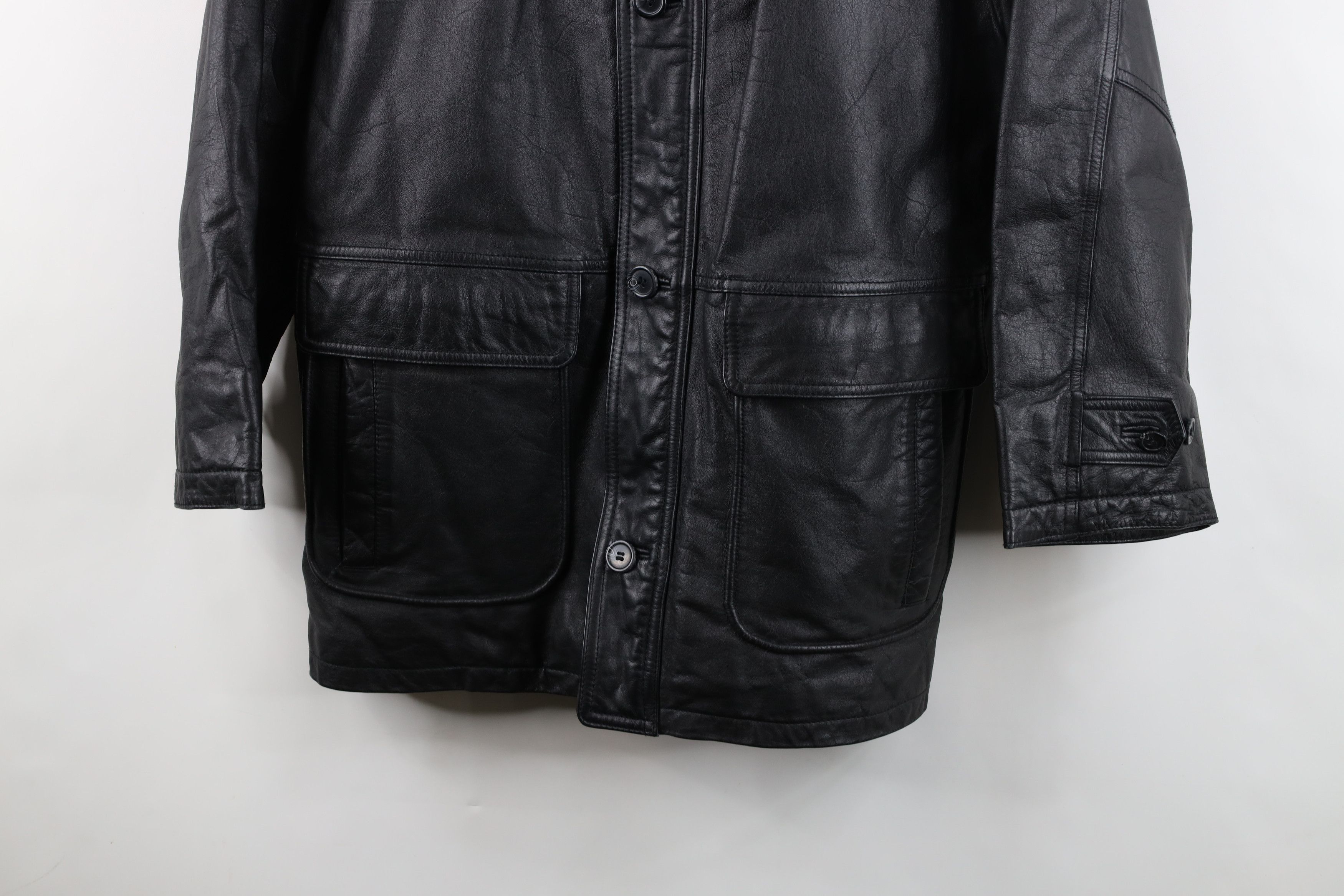 Vintage Vintage 90s Streetwear Leather Chore Barn Jacket Black Size M / US 6-8 / IT 42-44 - 3 Thumbnail