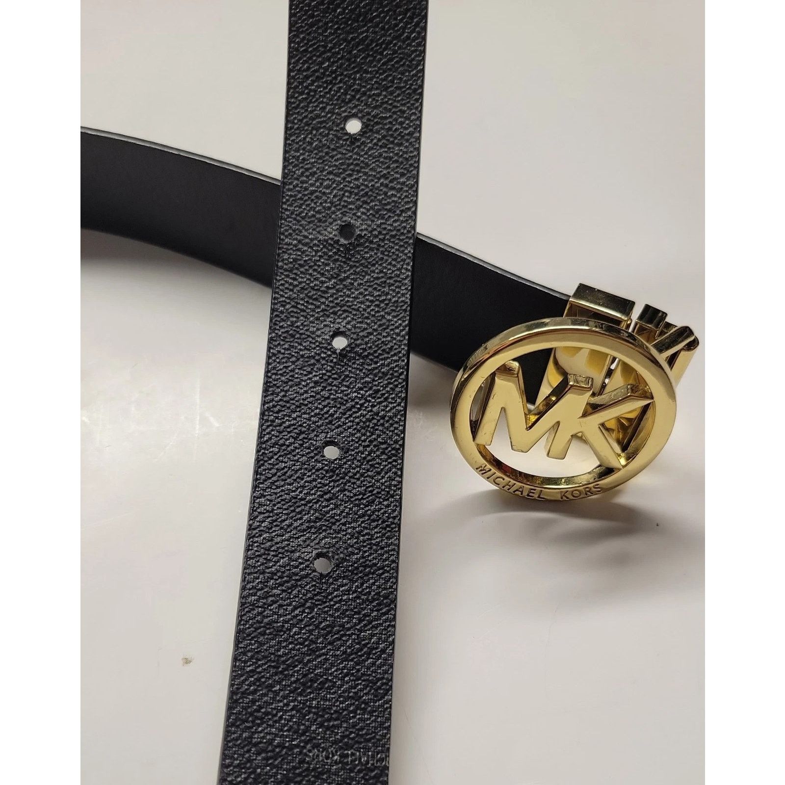 Michael Kors MICHAEL KORS 36-40" Reversible Black Print Gold MK Buckle Size ONE SIZE - 7 Thumbnail