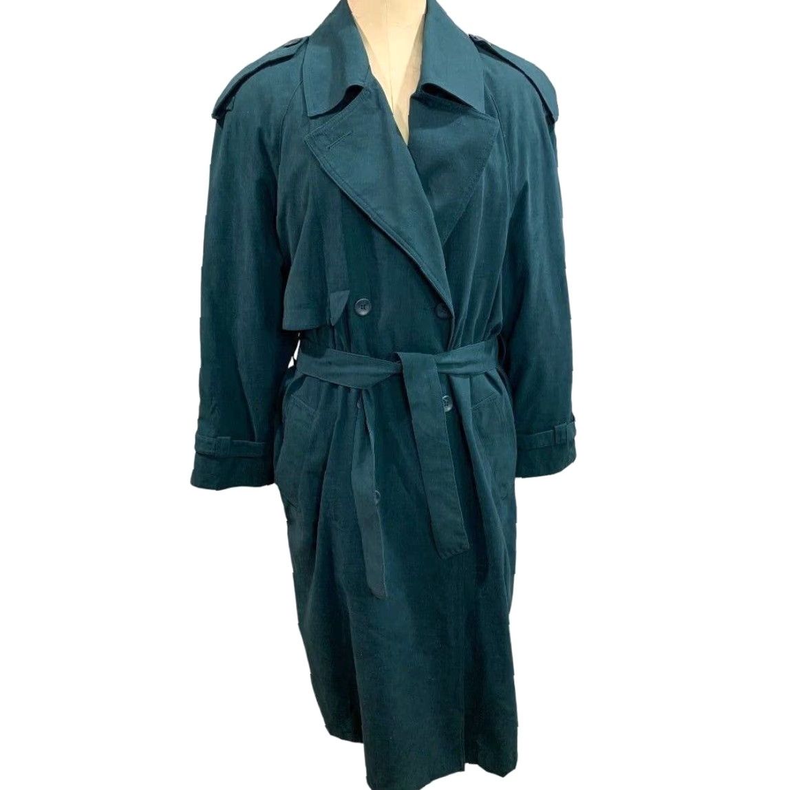 Vintage Forecaster of Boston Women's Trench Coat Belted Emerald Green 1990s Overcoat Zip Out Lining Size 9/10 Vintage Belted Trench Womens Coat” Size M / US 6-8 / IT 42-44 - 2 Thumbnail