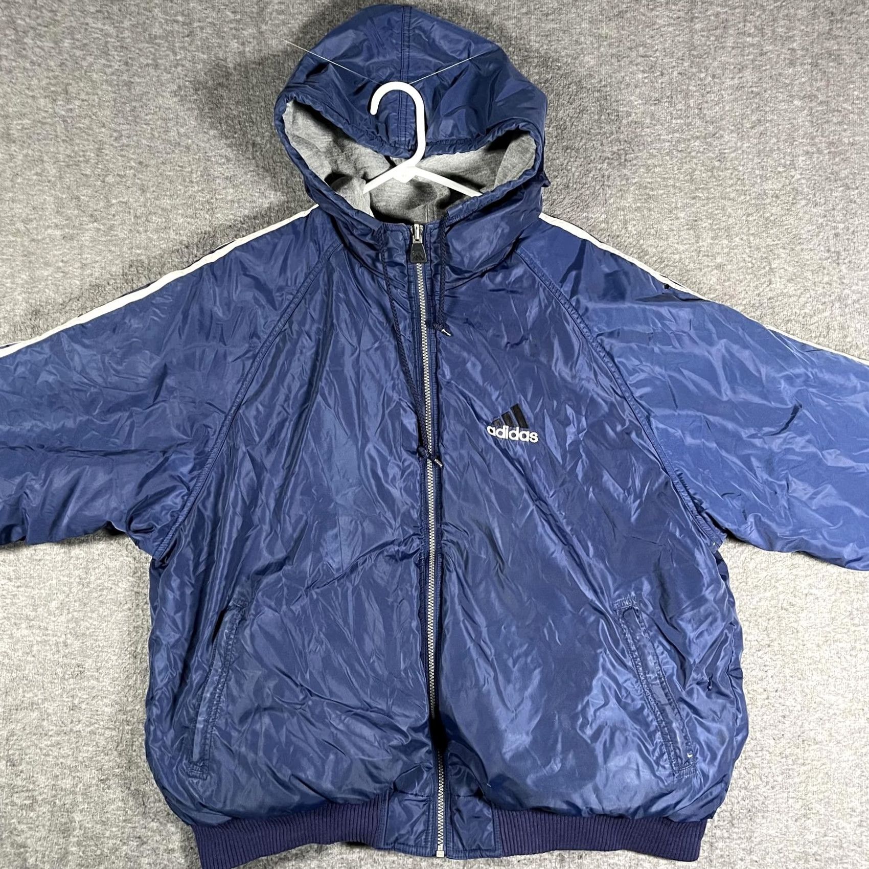 Adidas Adidas Jacket Mens XL Blue Gray Reversible Hooded Full Zip Winter Bomber Vintage Size US XL / EU 56 / 4 - 5 Thumbnail